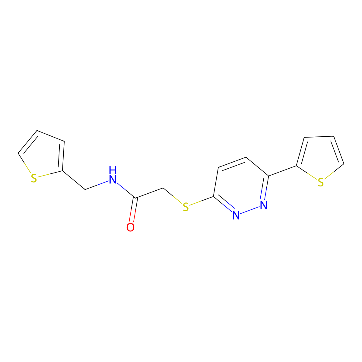 2-((6-(thiophen-2-yl)pyridazin-3-yl)thio)-N-(thiophen-2-ylmethyl)acetamide molecular structure, CAS 1207025-70-4