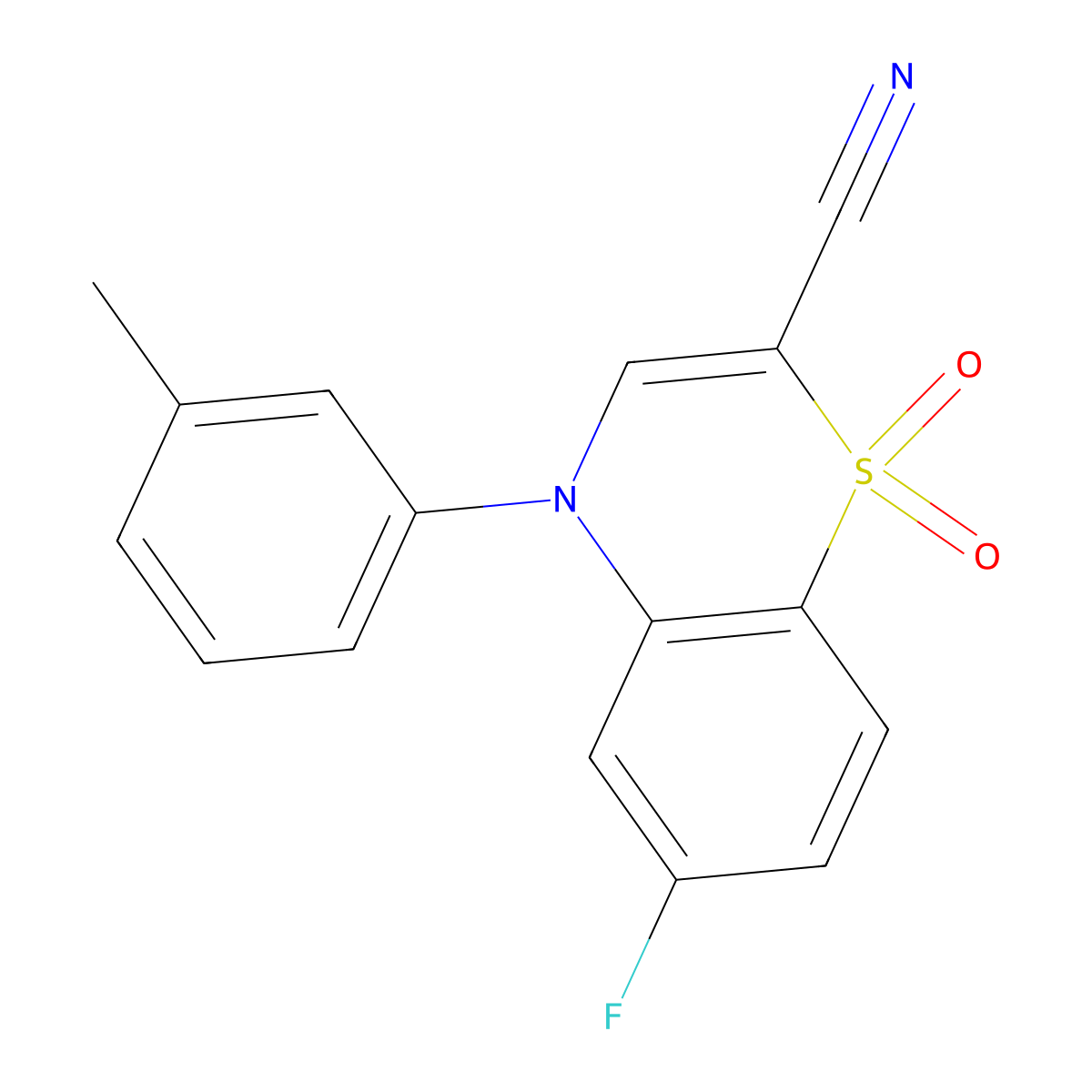 6-fluoro-4-(m-tolyl)-4H-benzo[b][1,4]thiazine-2-carbonitrile 1,1-dioxide molecular structure, CAS 1207025-73-7