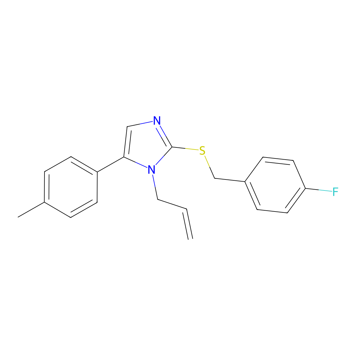 1-allyl-2-((4-fluorobenzyl)thio)-5-(p-tolyl)-1H-imidazole molecular structure, CAS 1207025-75-9