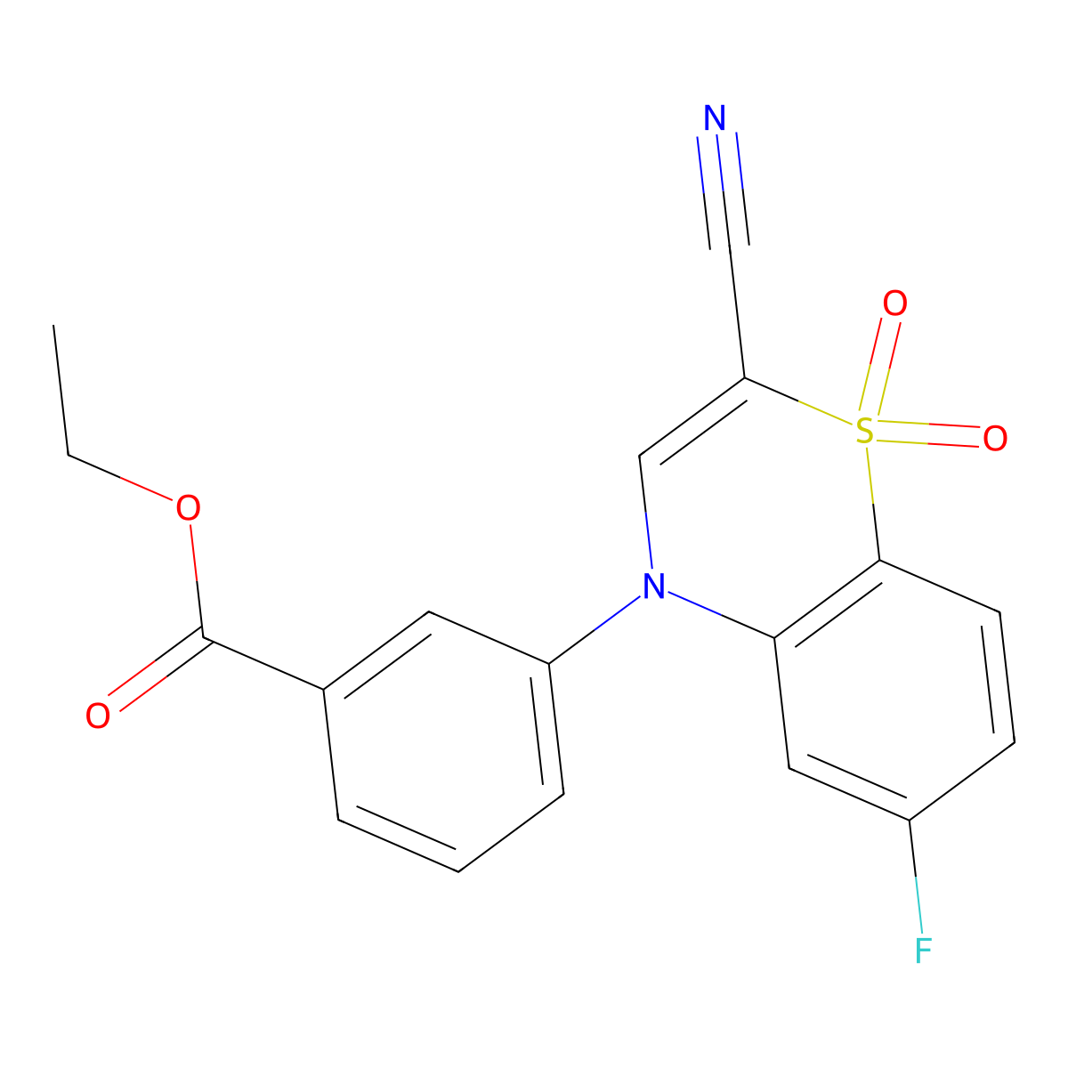 ethyl 3-(2-cyano-6-fluoro-1,1-dioxido-4H-benzo[b][1,4]thiazin-4-yl)benzoate molecular structure, CAS 1207025-82-8