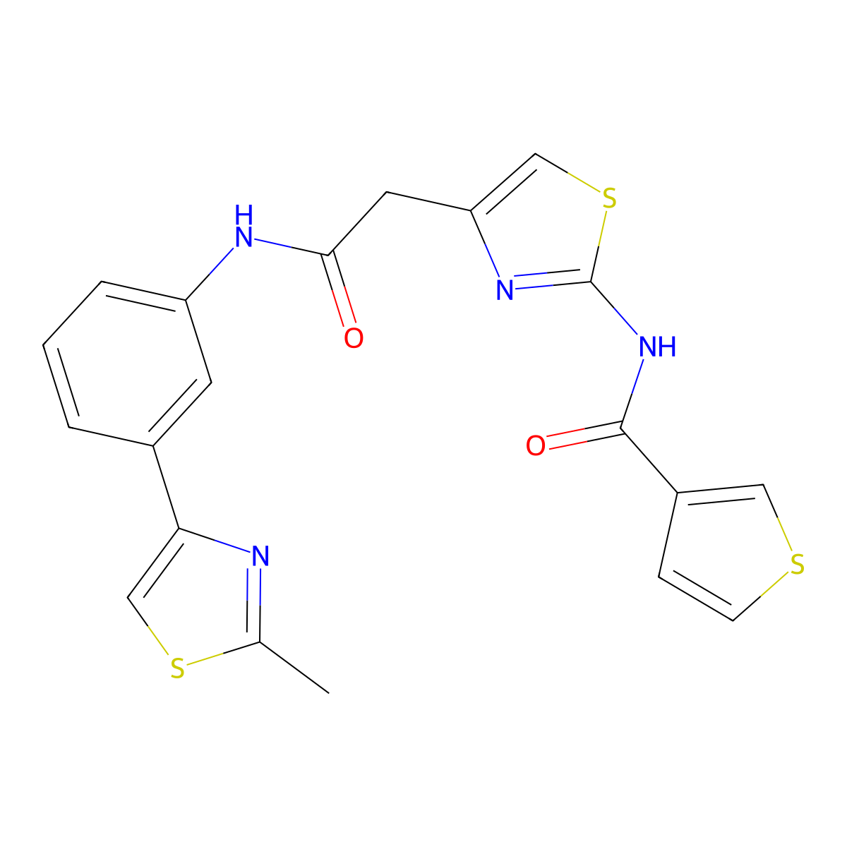 N-(4-(2-((3-(2-methylthiazol-4-yl)phenyl)amino)-2-oxoethyl)thiazol-2-yl)thiophene-3-carboxamide molecular structure, CAS 1207025-84-0