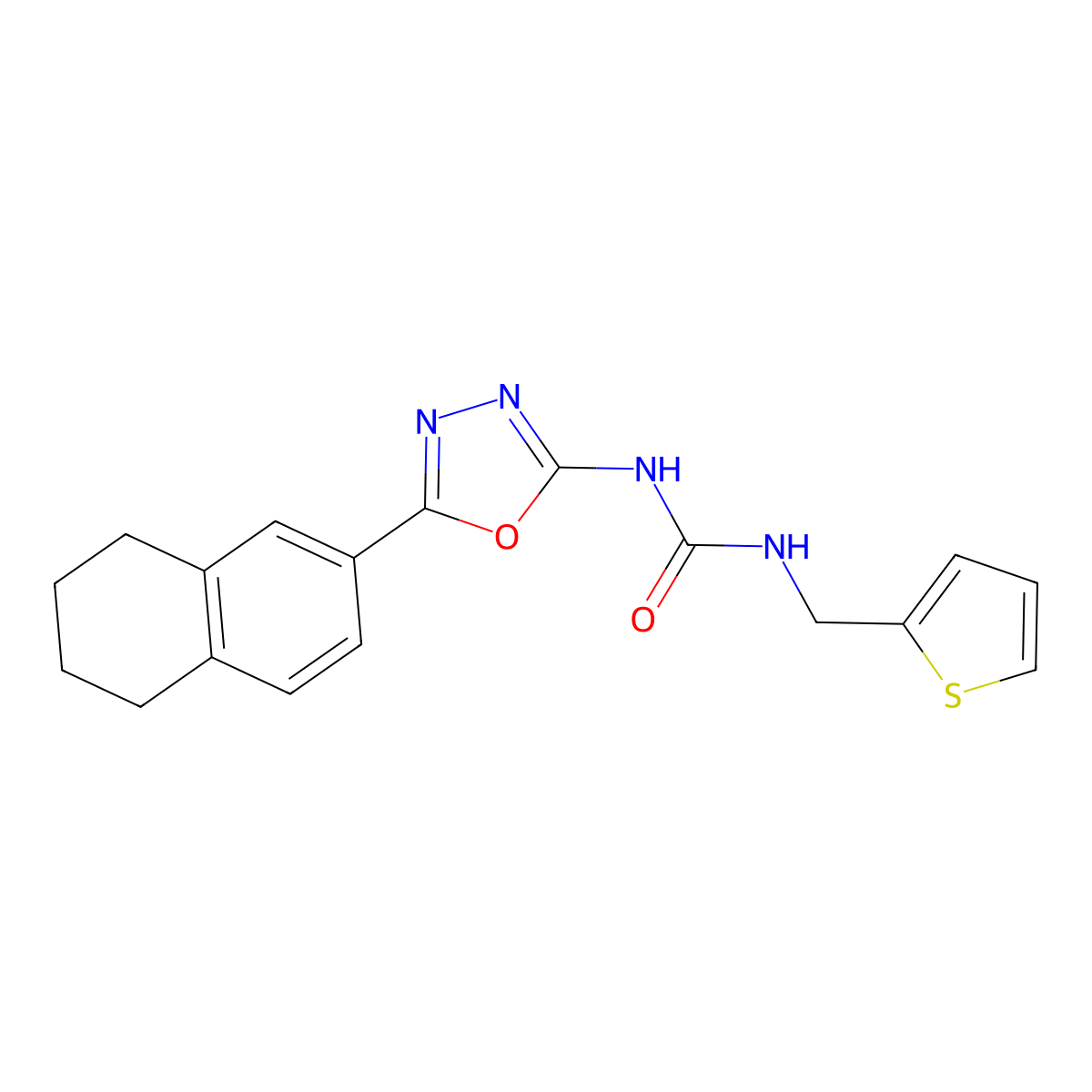 1-(5-(5,6,7,8-Tetrahydronaphthalen-2-yl)-1,3,4-oxadiazol-2-yl)-3-(thiophen-2-ylmethyl)urea molecular structure, CAS 1207025-87-3