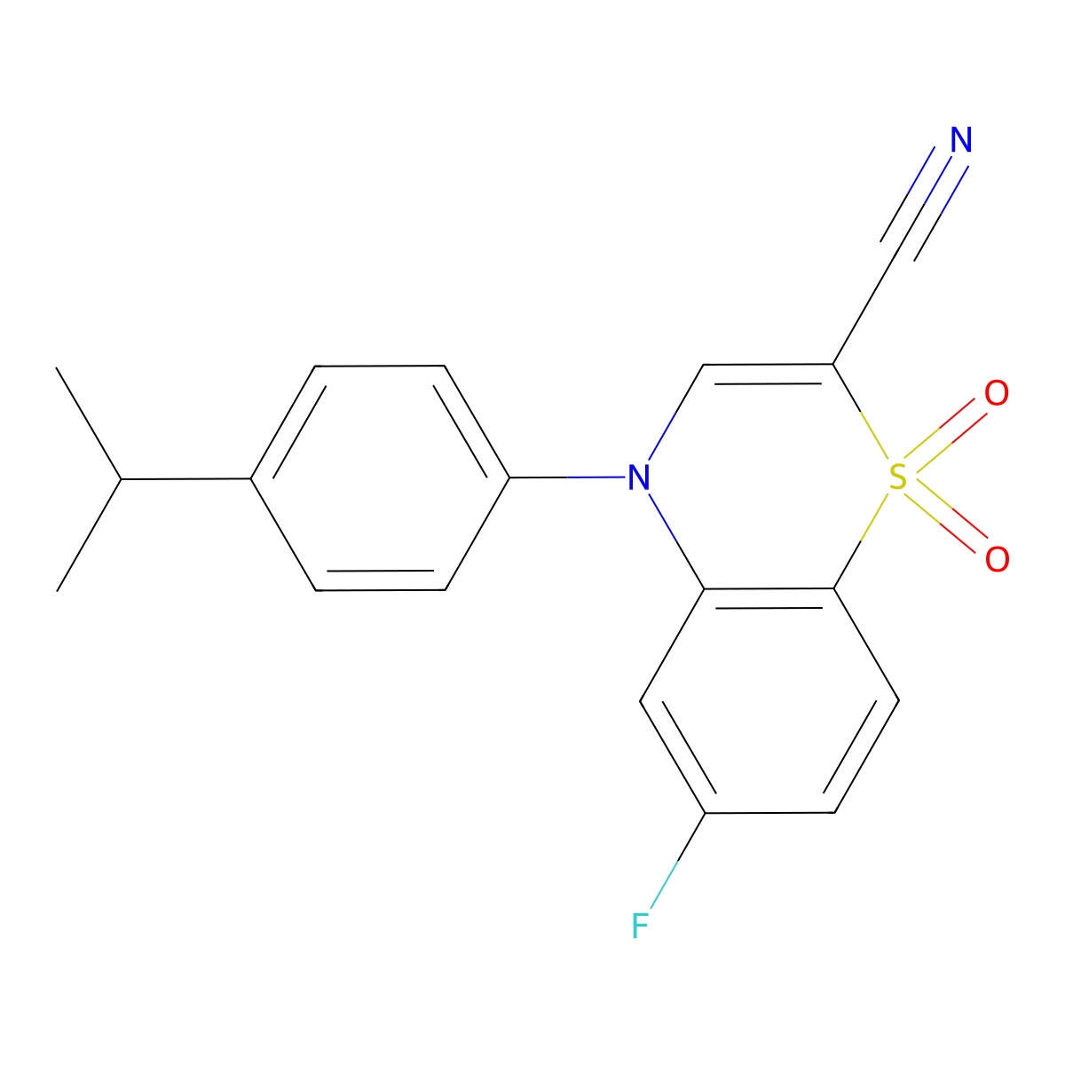 6-fluoro-1,1-dioxo-4-[4-(propan-2-yl)phenyl]-4H-1lambda6,4-benzothiazine-2-carbonitrile molecular structure, CAS 1207025-89-5