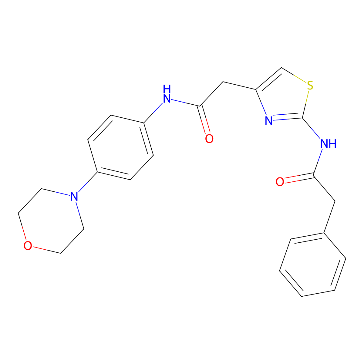N-(4-morpholinophenyl)-2-(2-(2-phenylacetamido)thiazol-4-yl)acetamide molecular structure, CAS 1207025-96-4