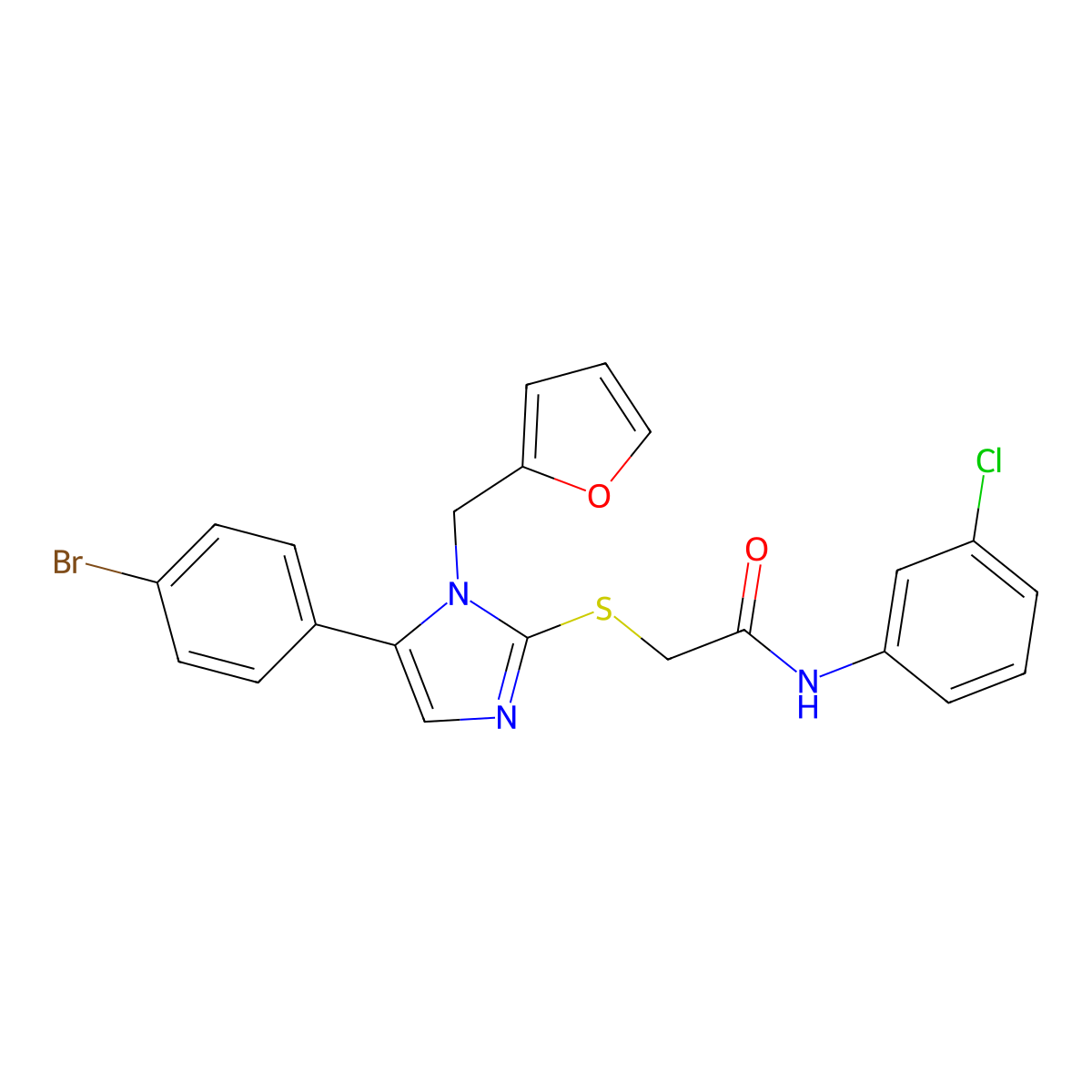 2-((5-(4-bromophenyl)-1-(furan-2-ylmethyl)-1H-imidazol-2-yl)thio)-N-(3-chlorophenyl)acetamide molecular structure, CAS 1207025-98-6