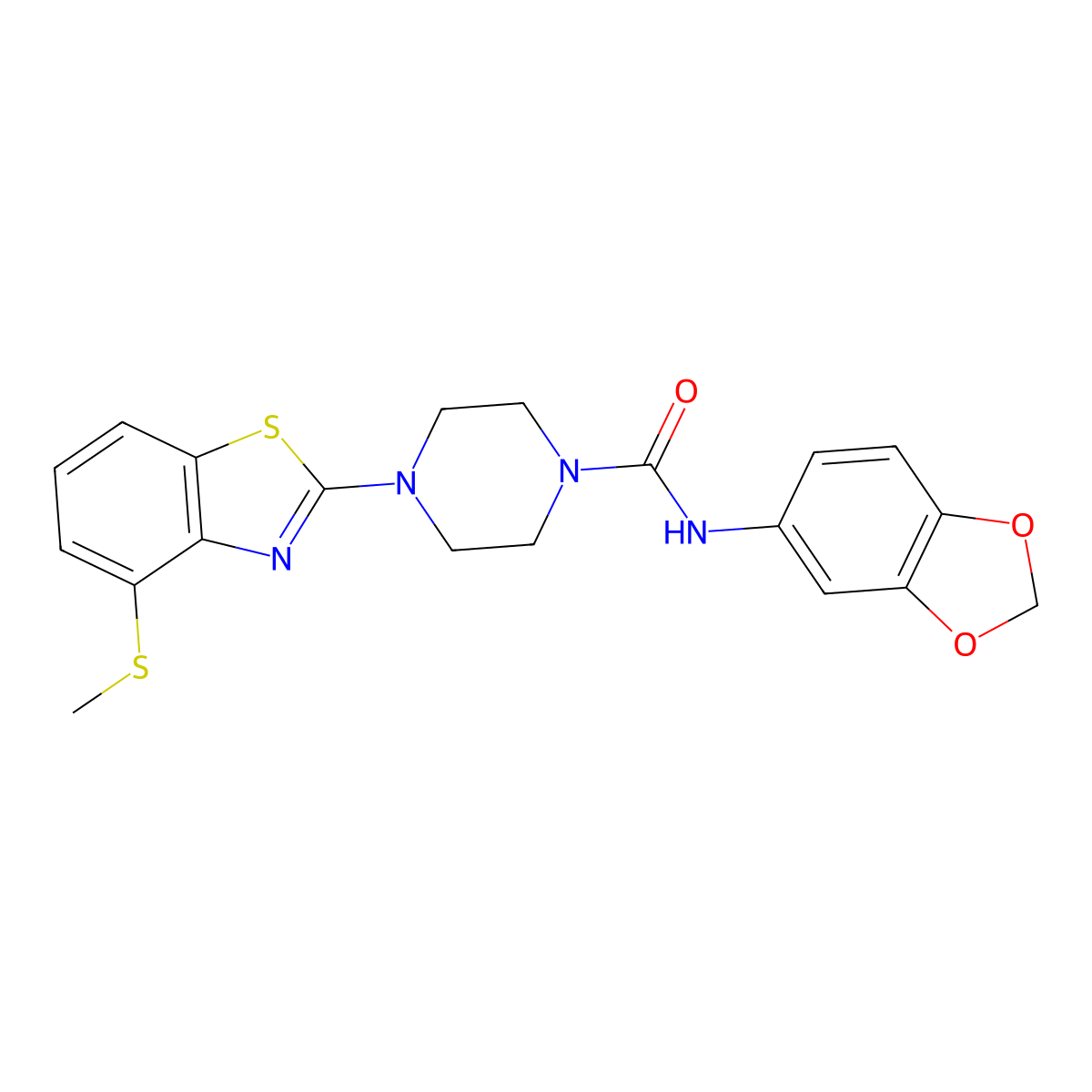 N-(benzo[d][1,3]dioxol-5-yl)-4-(4-(methylthio)benzo[d]thiazol-2-yl)piperazine-1-carboxamide molecular structure, CAS 1207025-99-7