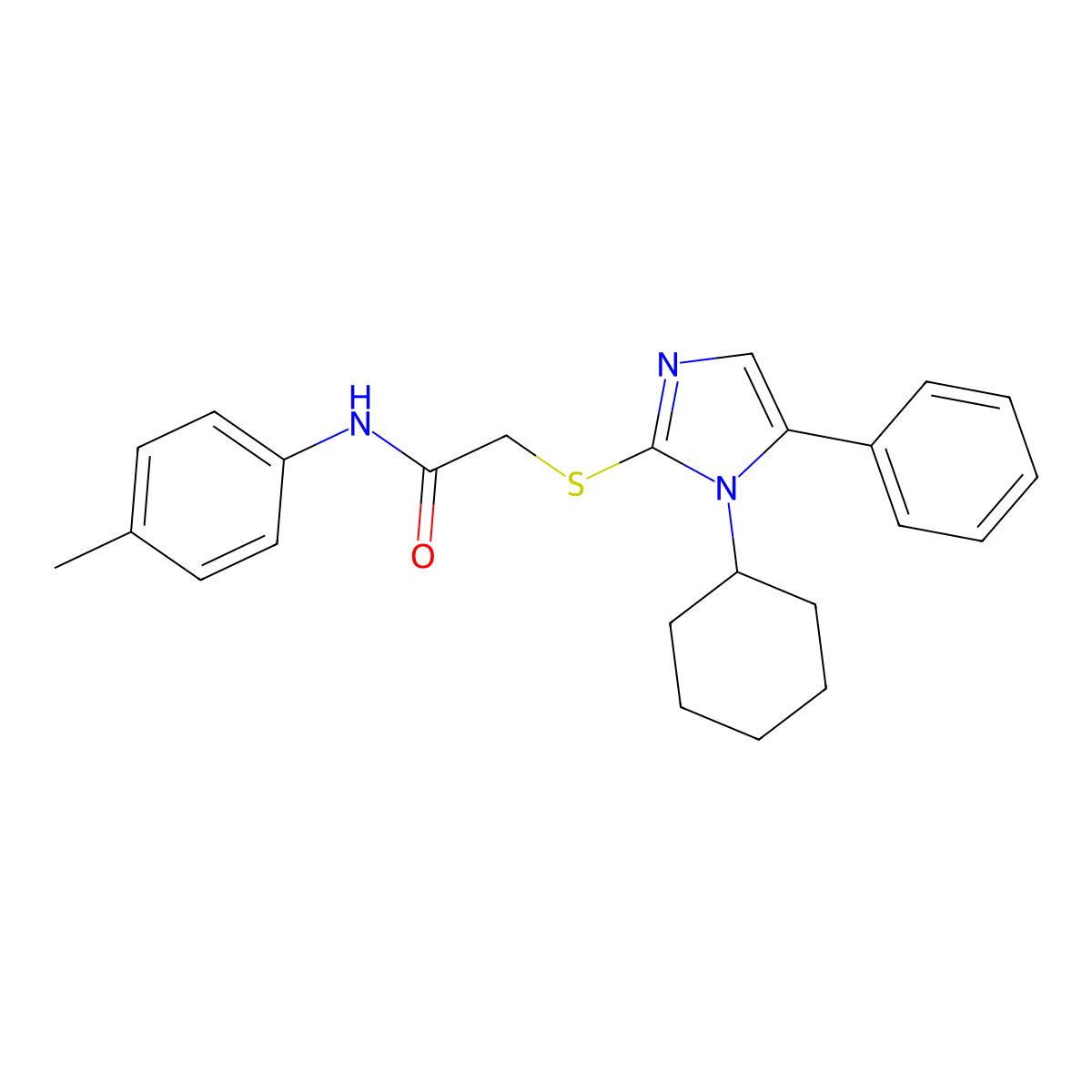2-((1-cyclohexyl-5-phenyl-1H-imidazol-2-yl)thio)-N-(p-tolyl)acetamide molecular structure, CAS 1207026-01-4
