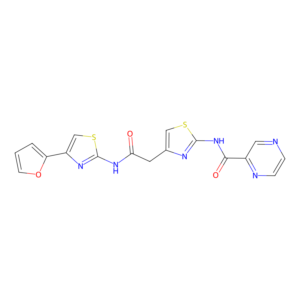 N-(4-(2-((4-(furan-2-yl)thiazol-2-yl)amino)-2-oxoethyl)thiazol-2-yl)pyrazine-2-carboxamide molecular structure, CAS 1207026-03-6