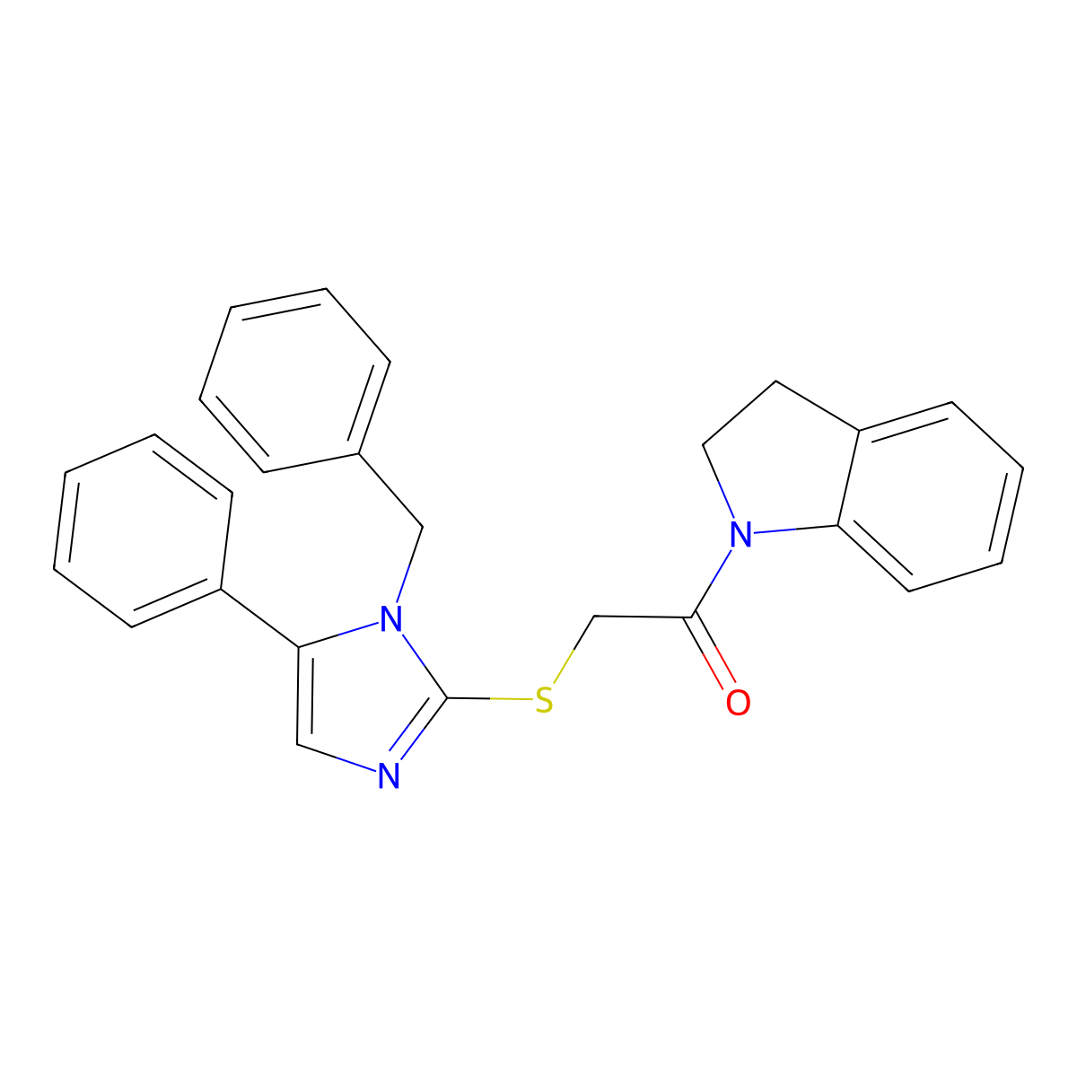 2-((1-benzyl-5-phenyl-1H-imidazol-2-yl)thio)-1-(indolin-1-yl)ethanone molecular structure, CAS 1207026-05-8