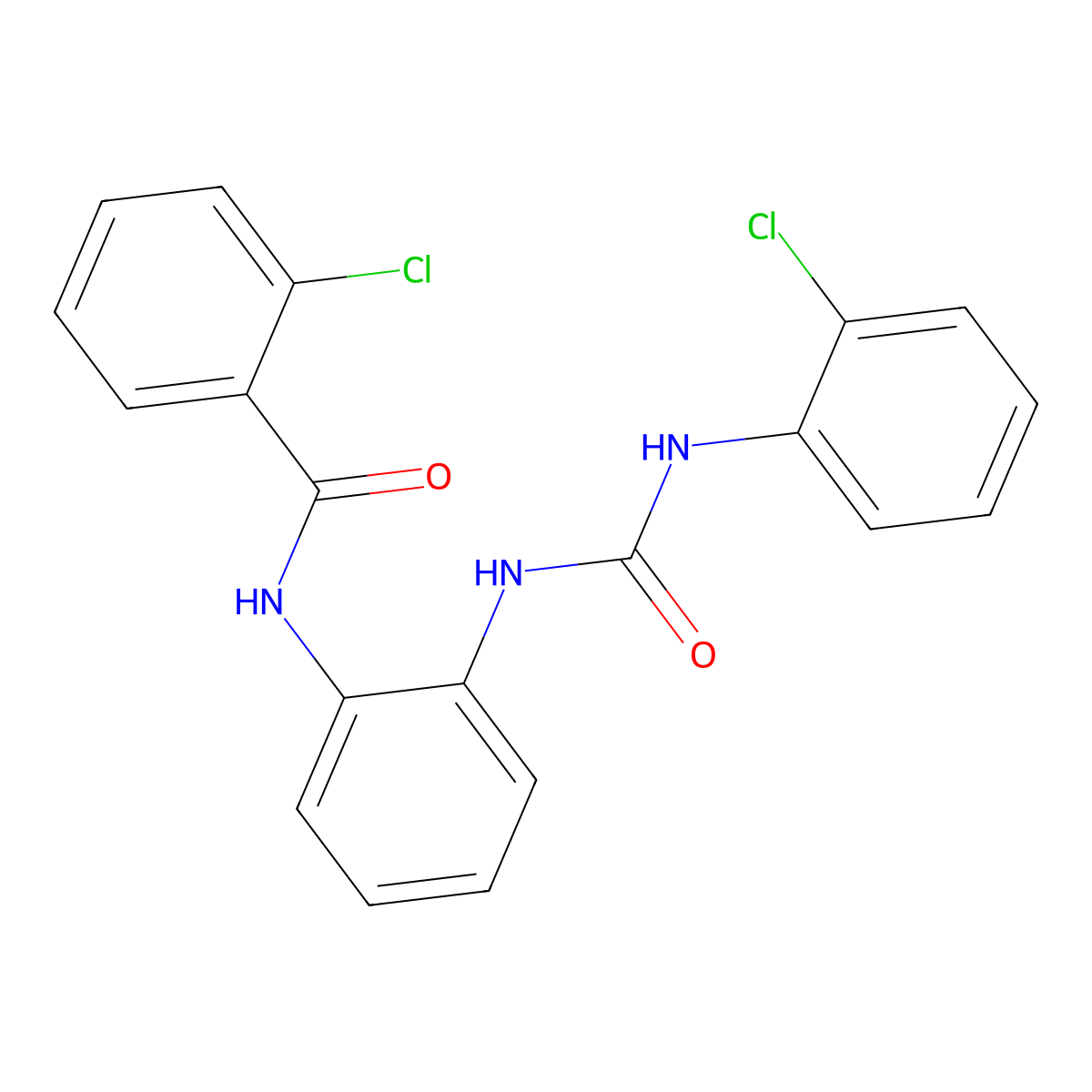 2-chloro-N-(2-(3-(2-chlorophenyl)ureido)phenyl)benzamide molecular structure, CAS 1207026-06-9