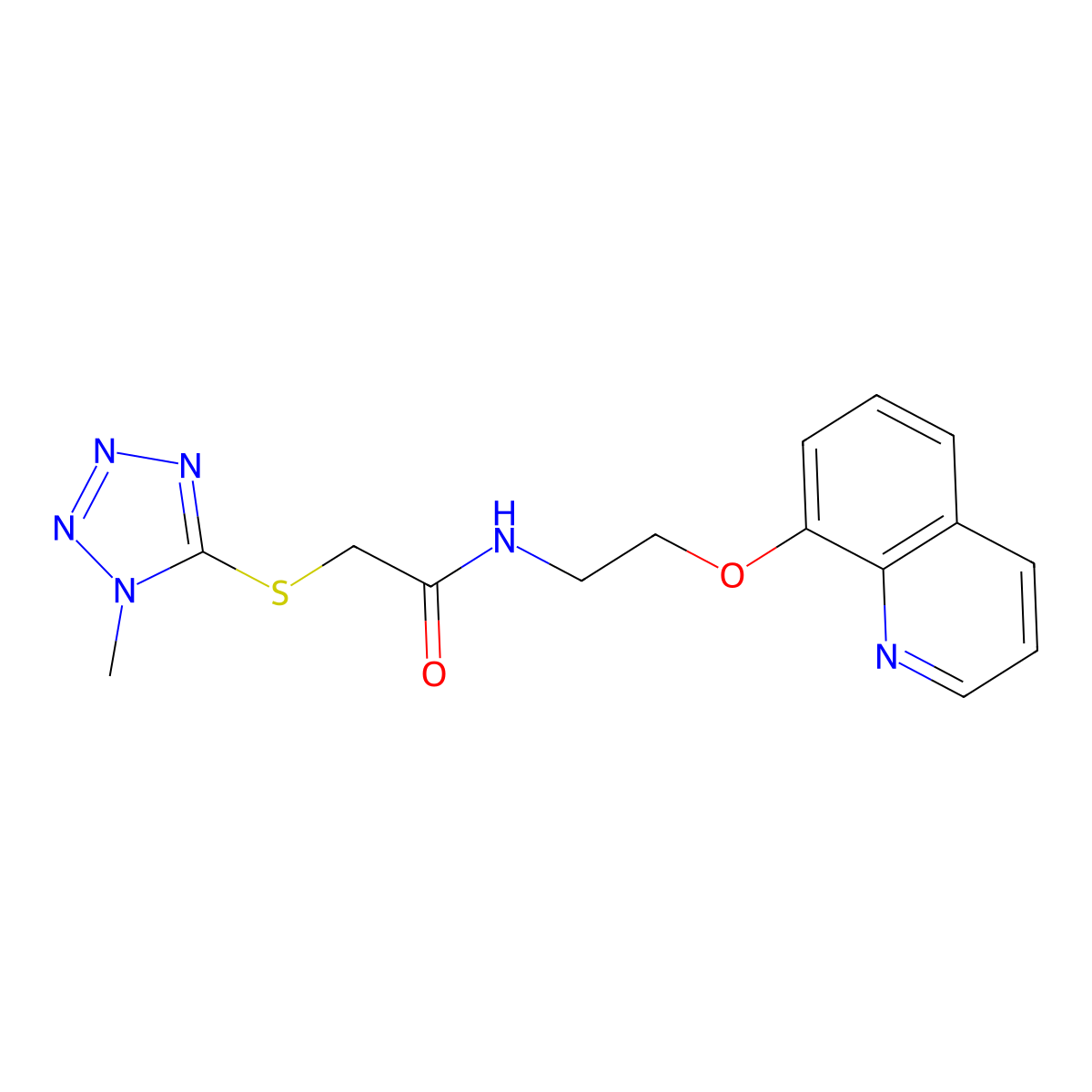 2-((1-methyl-1H-tetrazol-5-yl)thio)-N-(2-(quinolin-8-yloxy)ethyl)acetamide molecular structure, CAS 1207026-09-2