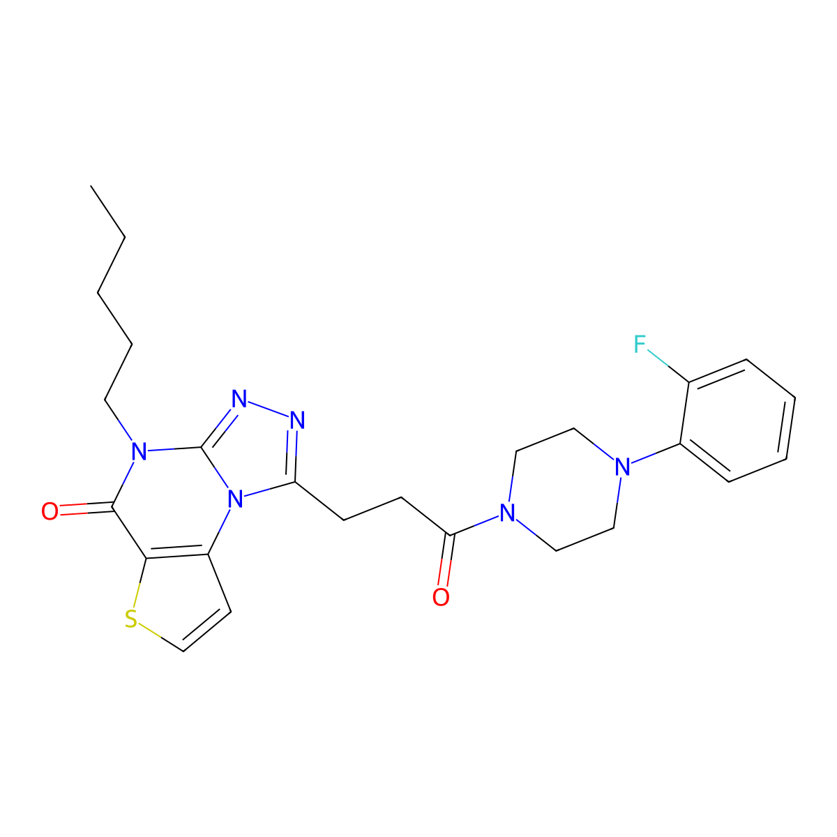 12-{3-[4-(2-Fluorophenyl)piperazin-1-yl]-3-oxopropyl}-8-pentyl-5-thia-1,8,10,11-tetraazatricyclo[7.3.0.0^{2,6}]dodeca-2(6),3,9,11-tetraen-7-one molecular structure, CAS 1207026-12-7