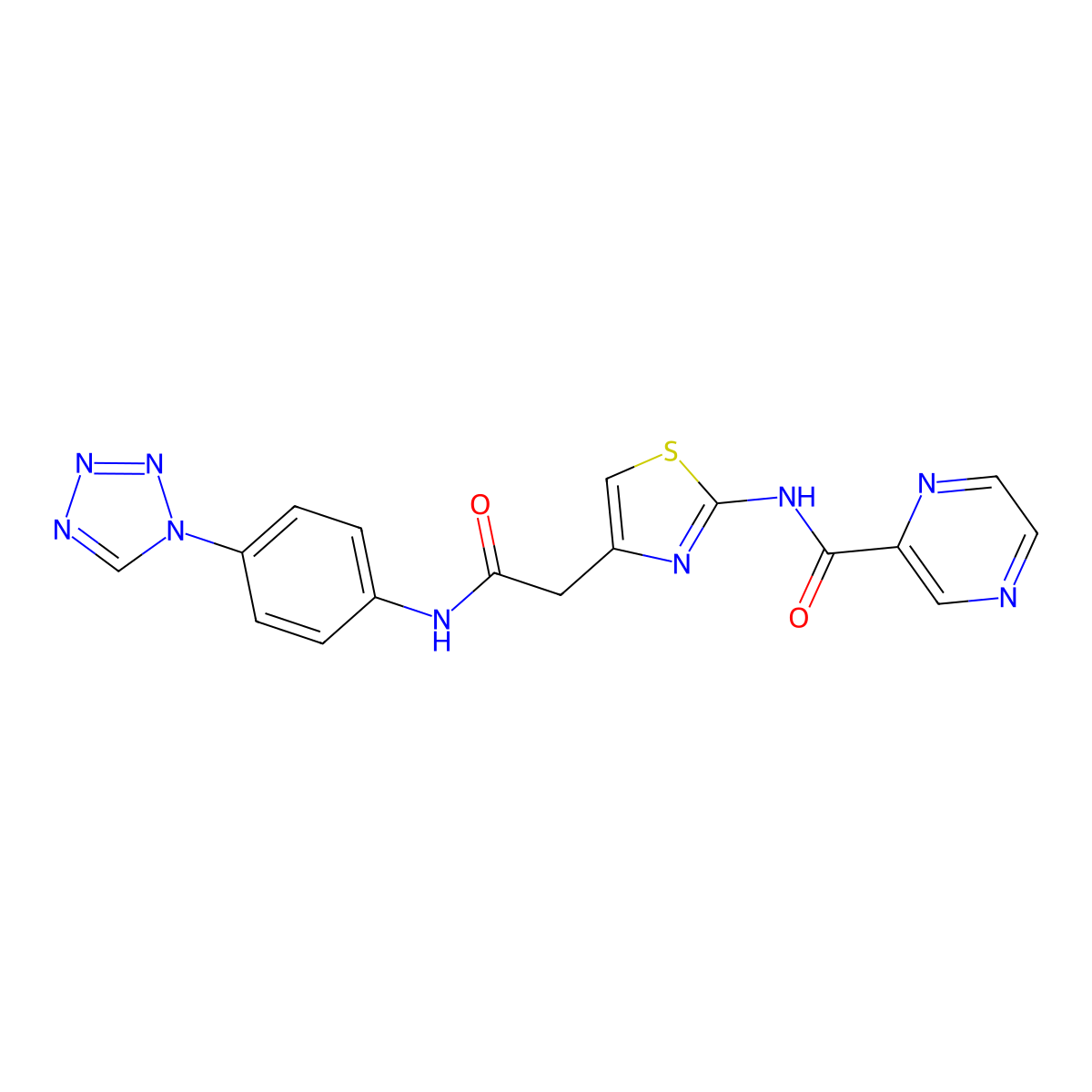 N-(4-(2-((4-(1H-tetrazol-1-yl)phenyl)amino)-2-oxoethyl)thiazol-2-yl)pyrazine-2-carboxamide molecular structure, CAS 1207026-13-8