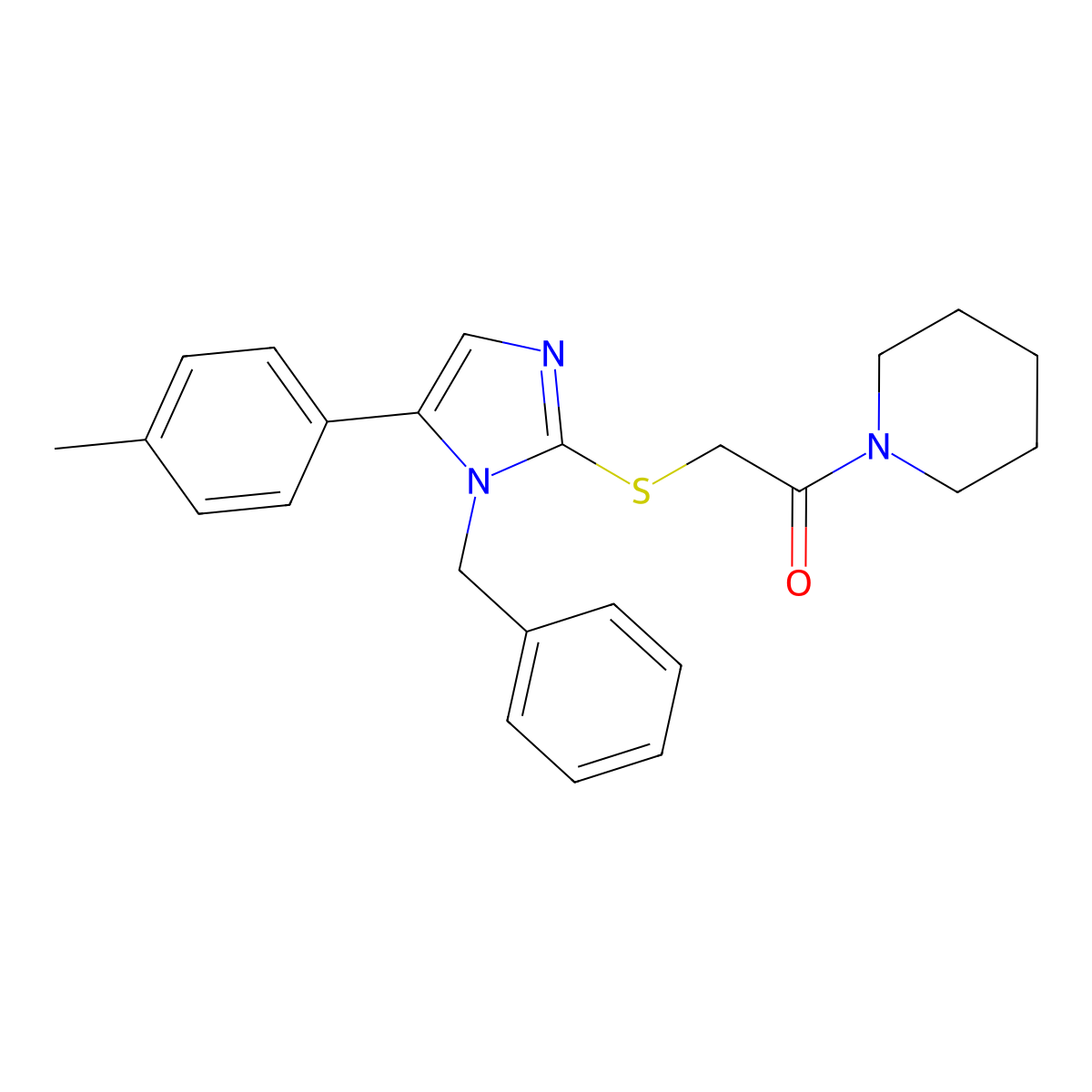 2-((1-benzyl-5-(p-tolyl)-1H-imidazol-2-yl)thio)-1-(piperidin-1-yl)ethanone molecular structure, CAS 1207026-15-0