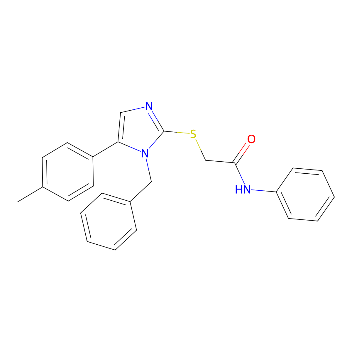 2-((1-benzyl-5-(p-tolyl)-1H-imidazol-2-yl)thio)-N-phenylacetamide molecular structure, CAS 1207026-19-4