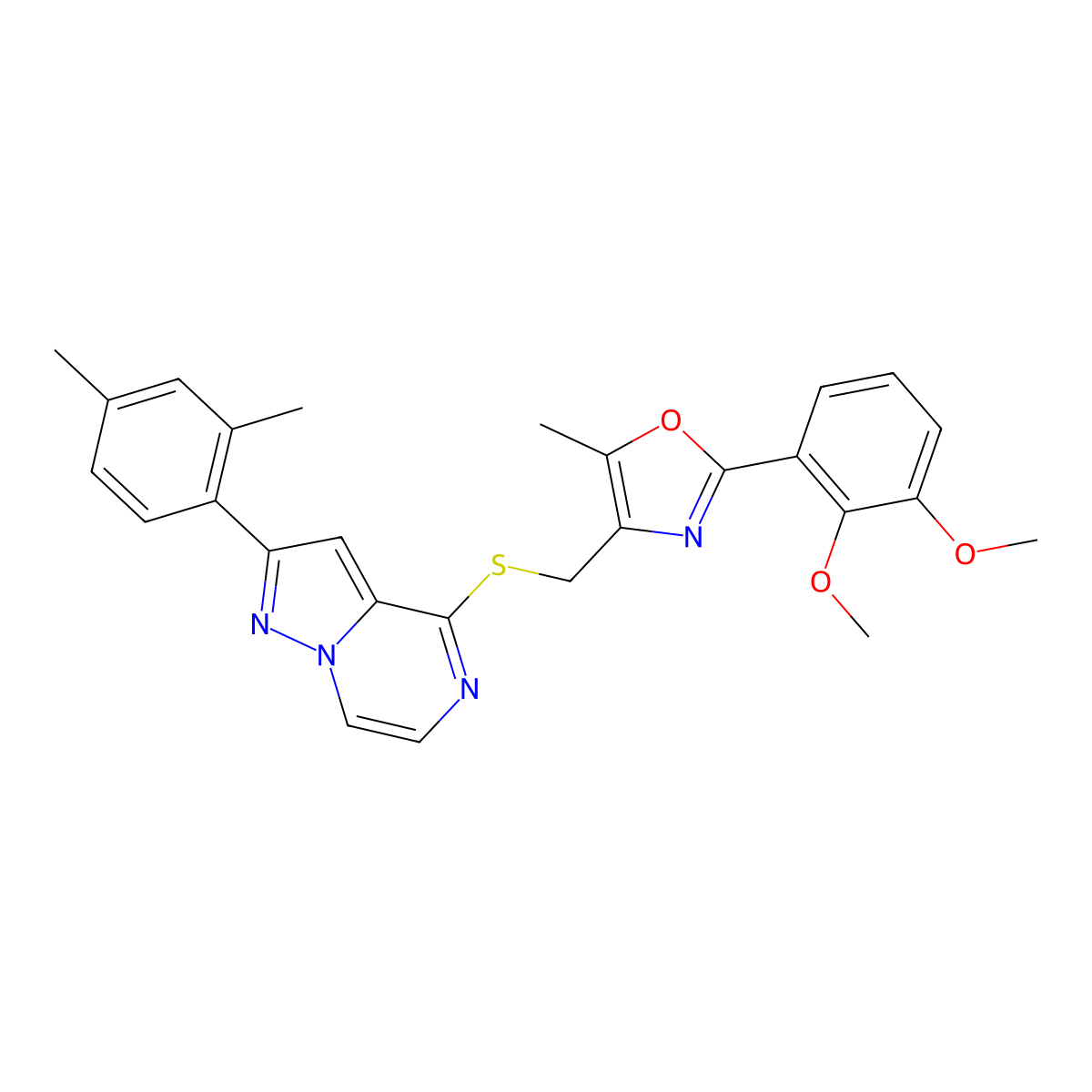 2-(2,3-Dimethoxyphenyl)-4-({[2-(2,4-dimethylphenyl)pyrazolo[1,5-A]pyrazin-4-YL]sulfanyl}methyl)-5-methyl-1,3-oxazole molecular structure, CAS 1207026-22-9
