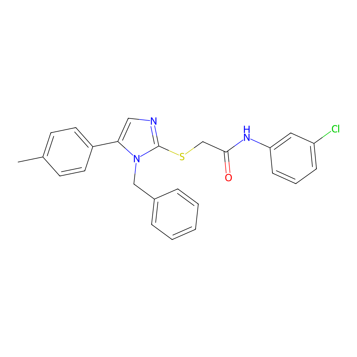 2-((1-benzyl-5-(p-tolyl)-1H-imidazol-2-yl)thio)-N-(3-chlorophenyl)acetamide molecular structure, CAS 1207026-23-0