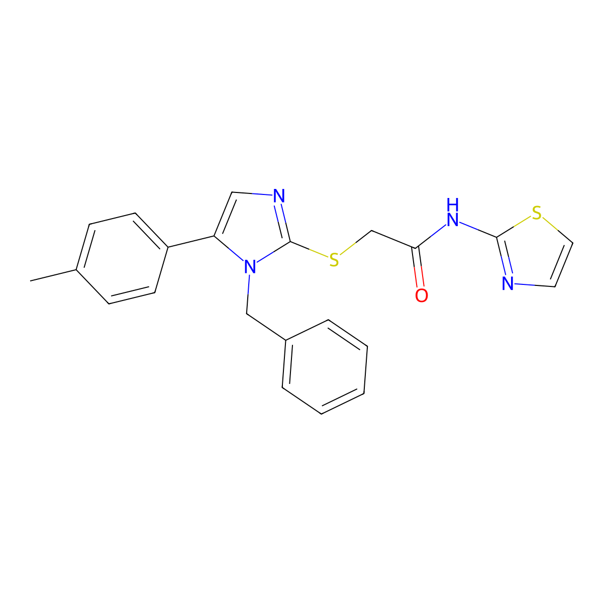 2-((1-benzyl-5-(p-tolyl)-1H-imidazol-2-yl)thio)-N-(thiazol-2-yl)acetamide molecular structure, CAS 1207026-29-6
