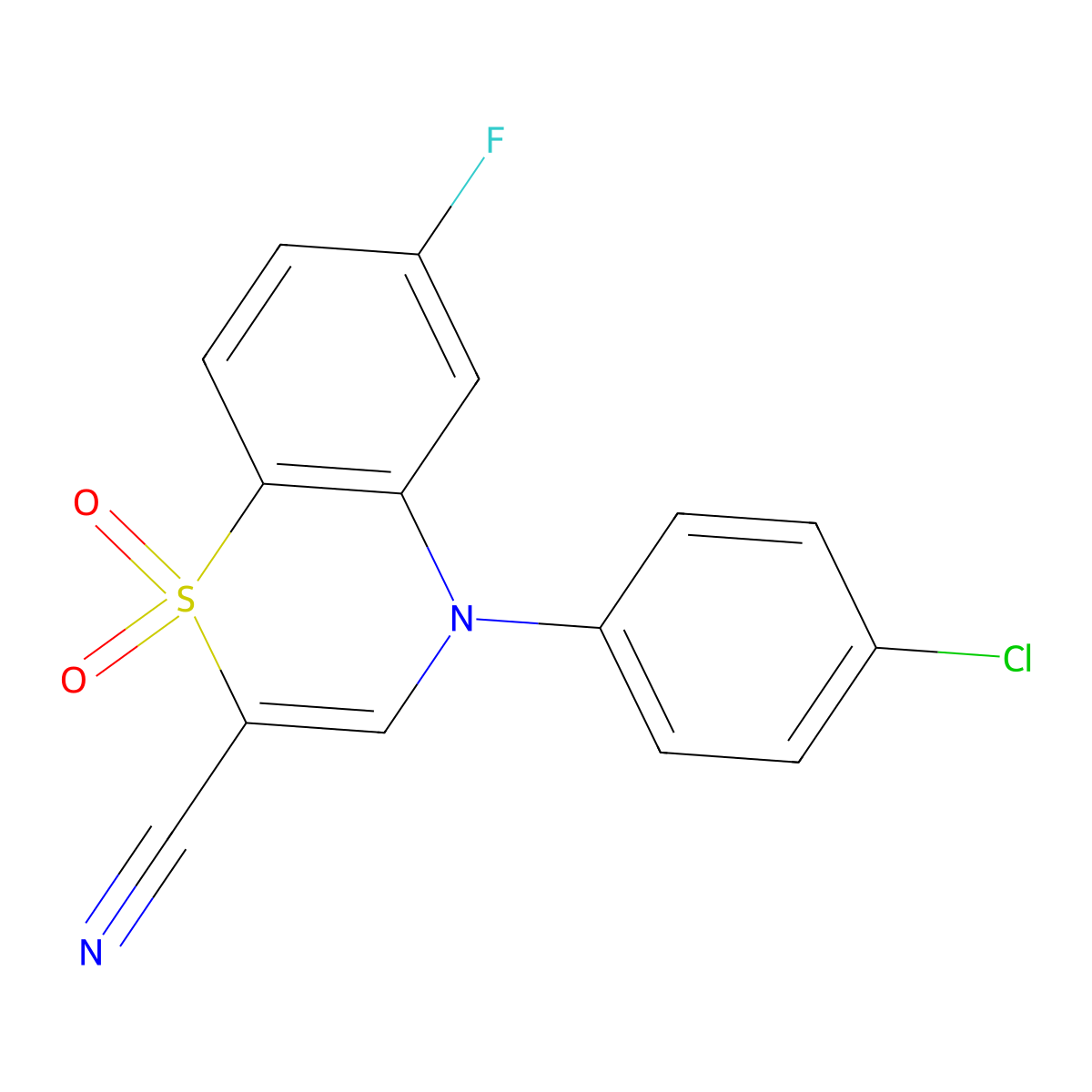 4-(4-chlorophenyl)-6-fluoro-4H-benzo[b][1,4]thiazine-2-carbonitrile 1,1-dioxide molecular structure, CAS 1207026-33-2