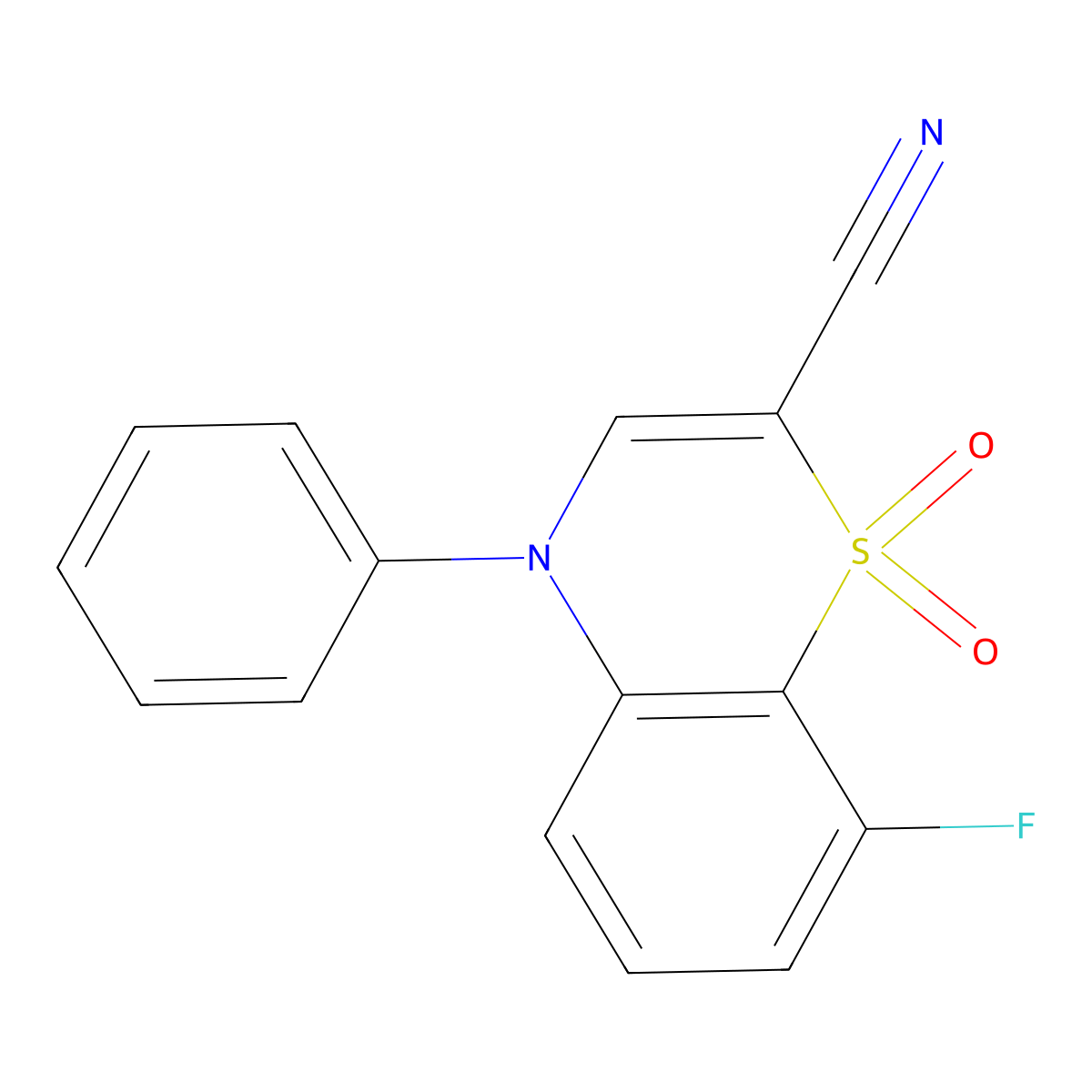 8-fluoro-4-phenyl-4H-benzo[b][1,4]thiazine-2-carbonitrile 1,1-dioxide molecular structure, CAS 1207026-39-8