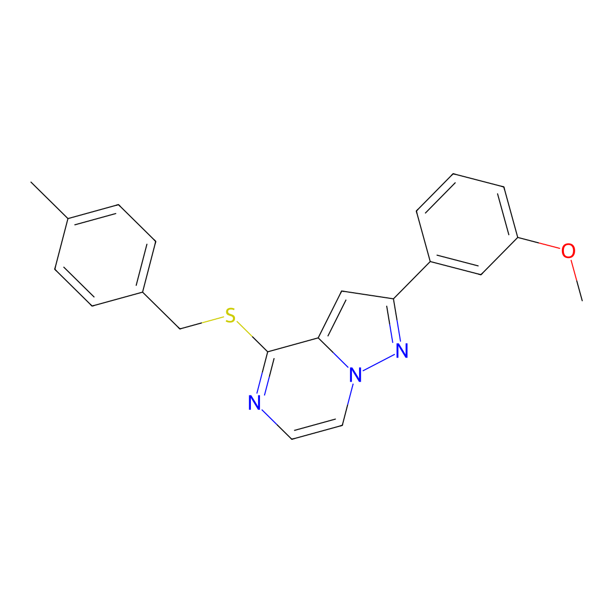 2-(3-Methoxyphenyl)-4-[(4-methylbenzyl)thio]pyrazolo[1,5-a]pyrazine molecular structure, CAS 1207026-43-4