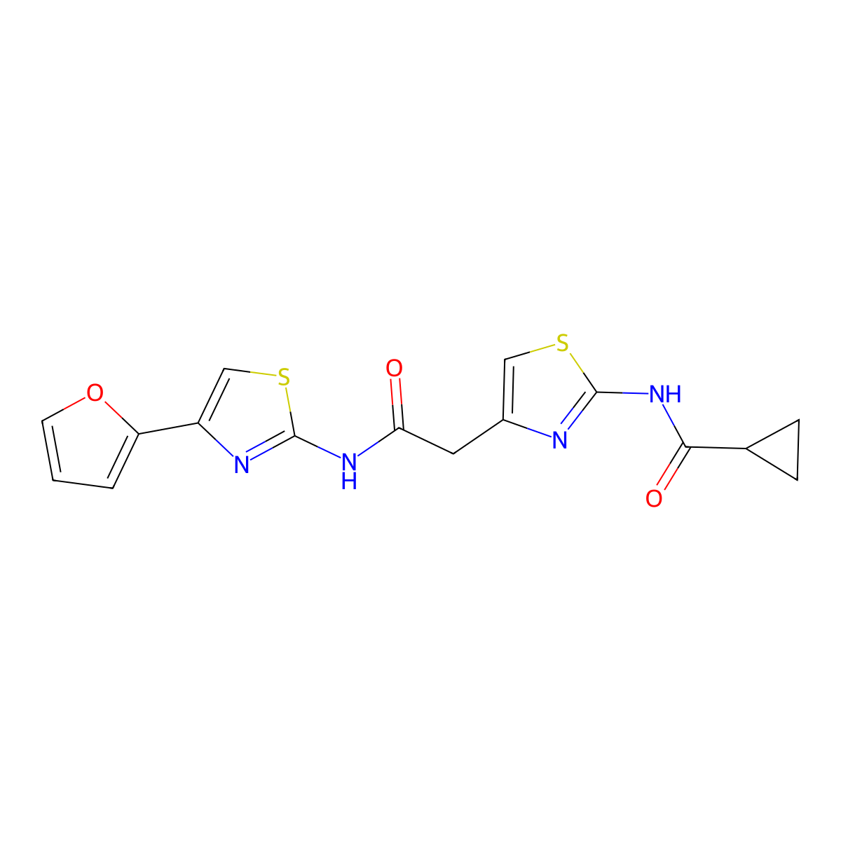 N-(4-(2-((4-(furan-2-yl)thiazol-2-yl)amino)-2-oxoethyl)thiazol-2-yl)cyclopropanecarboxamide molecular structure, CAS 1207026-45-6
