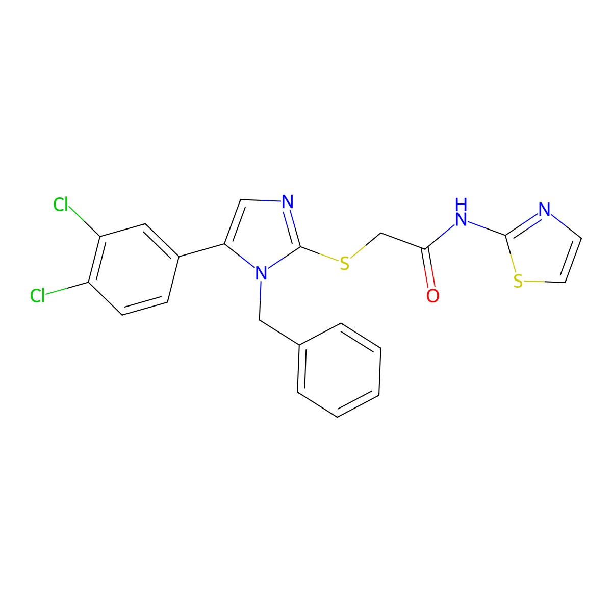 2-((1-benzyl-5-(3,4-dichlorophenyl)-1H-imidazol-2-yl)thio)-N-(thiazol-2-yl)acetamide molecular structure, CAS 1207026-56-9