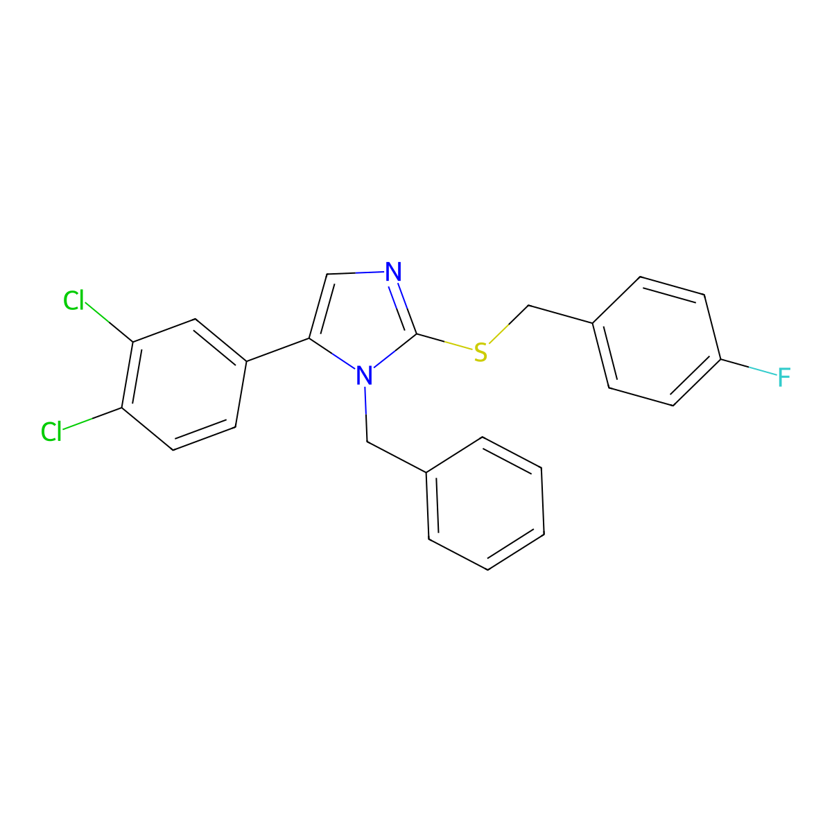 1-benzyl-5-(3,4-dichlorophenyl)-2-((4-fluorobenzyl)thio)-1H-imidazole molecular structure, CAS 1207026-60-5