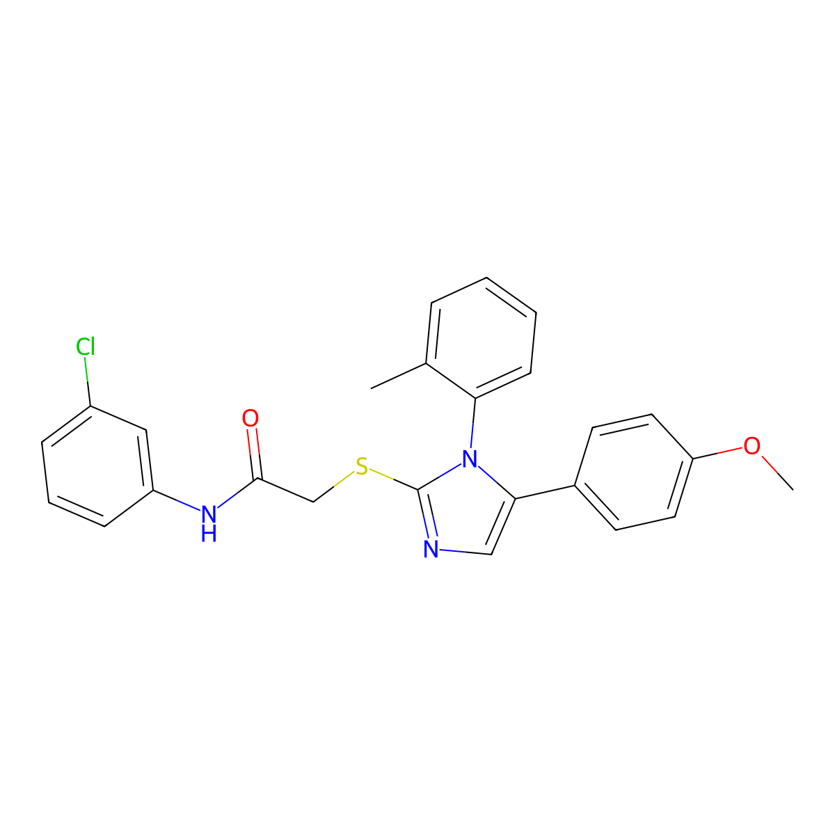 N-(3-chlorophenyl)-2-((5-(4-methoxyphenyl)-1-(o-tolyl)-1H-imidazol-2-yl)thio)acetamide molecular structure, CAS 1207026-65-0
