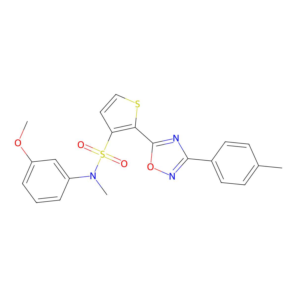 N-(3-methoxyphenyl)-N-methyl-2-[3-(4-methylphenyl)-1,2,4-oxadiazol-5-yl]thiophene-3-sulfonamide molecular structure, CAS 1207026-69-4