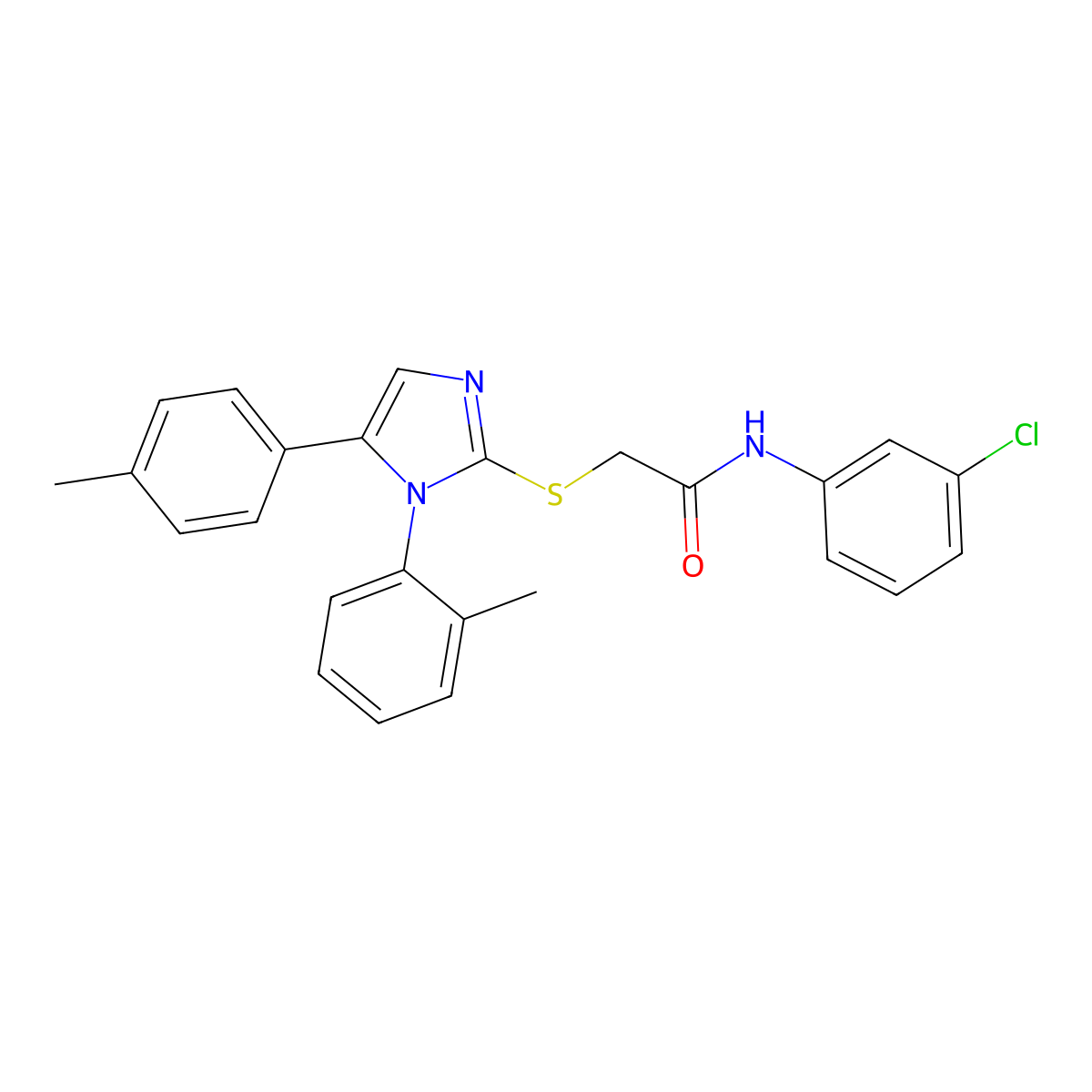 N-(3-chlorophenyl)-2-((1-(o-tolyl)-5-(p-tolyl)-1H-imidazol-2-yl)thio)acetamide molecular structure, CAS 1207026-75-2