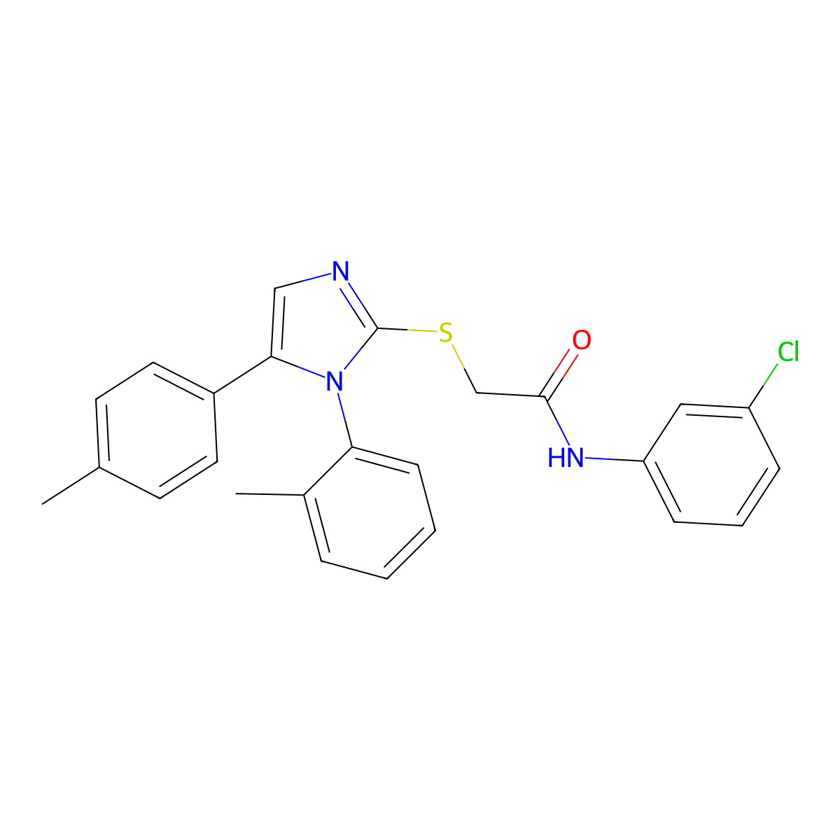 N-(3-chlorophenyl)-2-((1-(o-tolyl)-5-(p-tolyl)-1H-imidazol-2-yl)thio)acetamide molecular structure, CAS 1207026-75-2