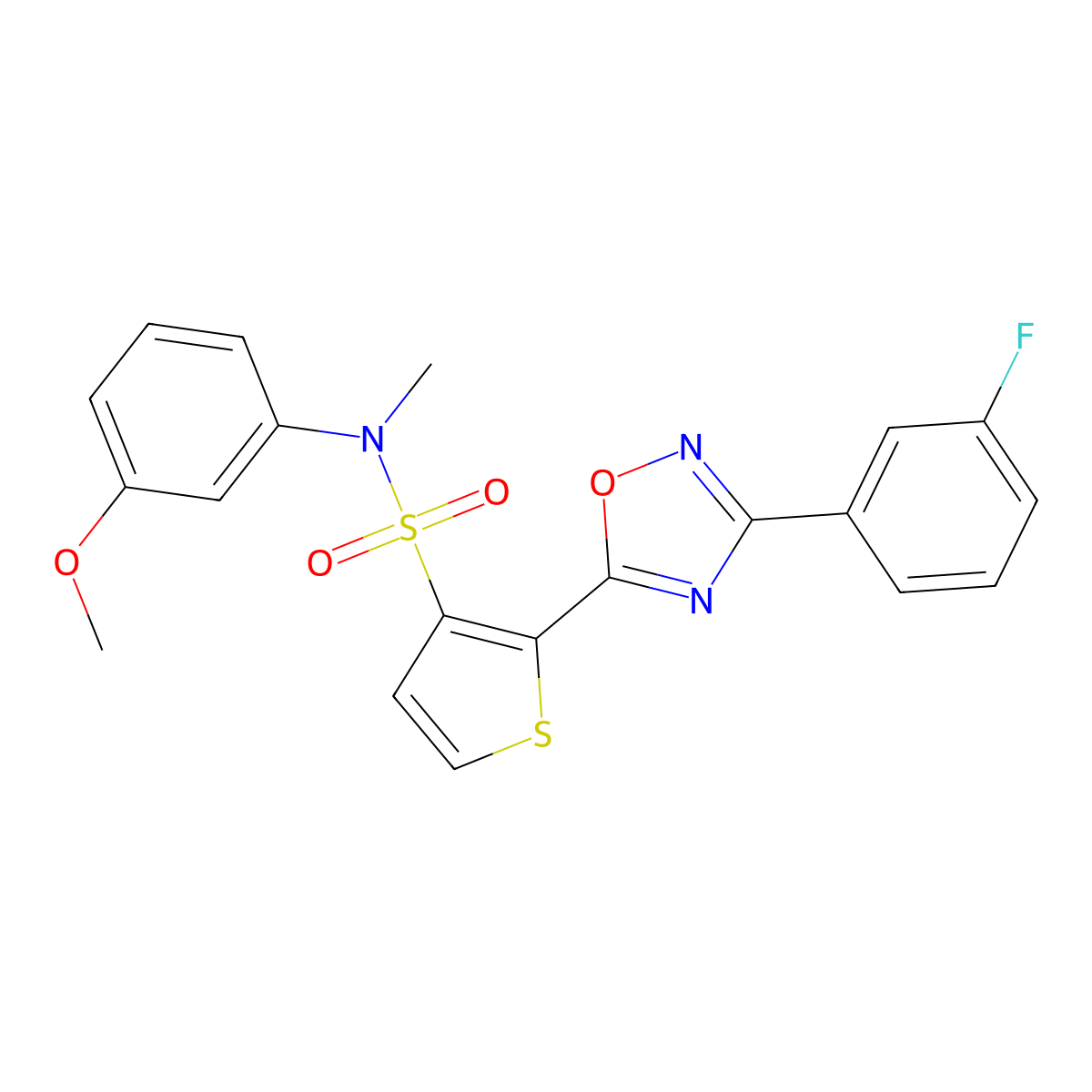 2-[3-(3-fluorophenyl)-1,2,4-oxadiazol-5-yl]-N-(3-methoxyphenyl)-N-methylthiophene-3-sulfonamide molecular structure, CAS 1207026-77-4