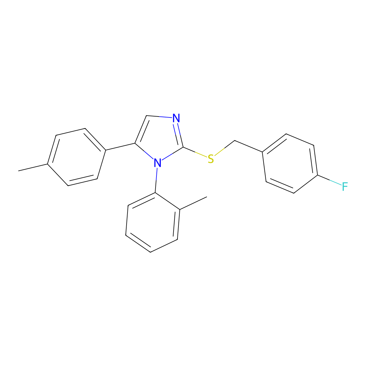 2-((4-fluorobenzyl)thio)-1-(o-tolyl)-5-(p-tolyl)-1H-imidazole molecular structure, CAS 1207026-85-4