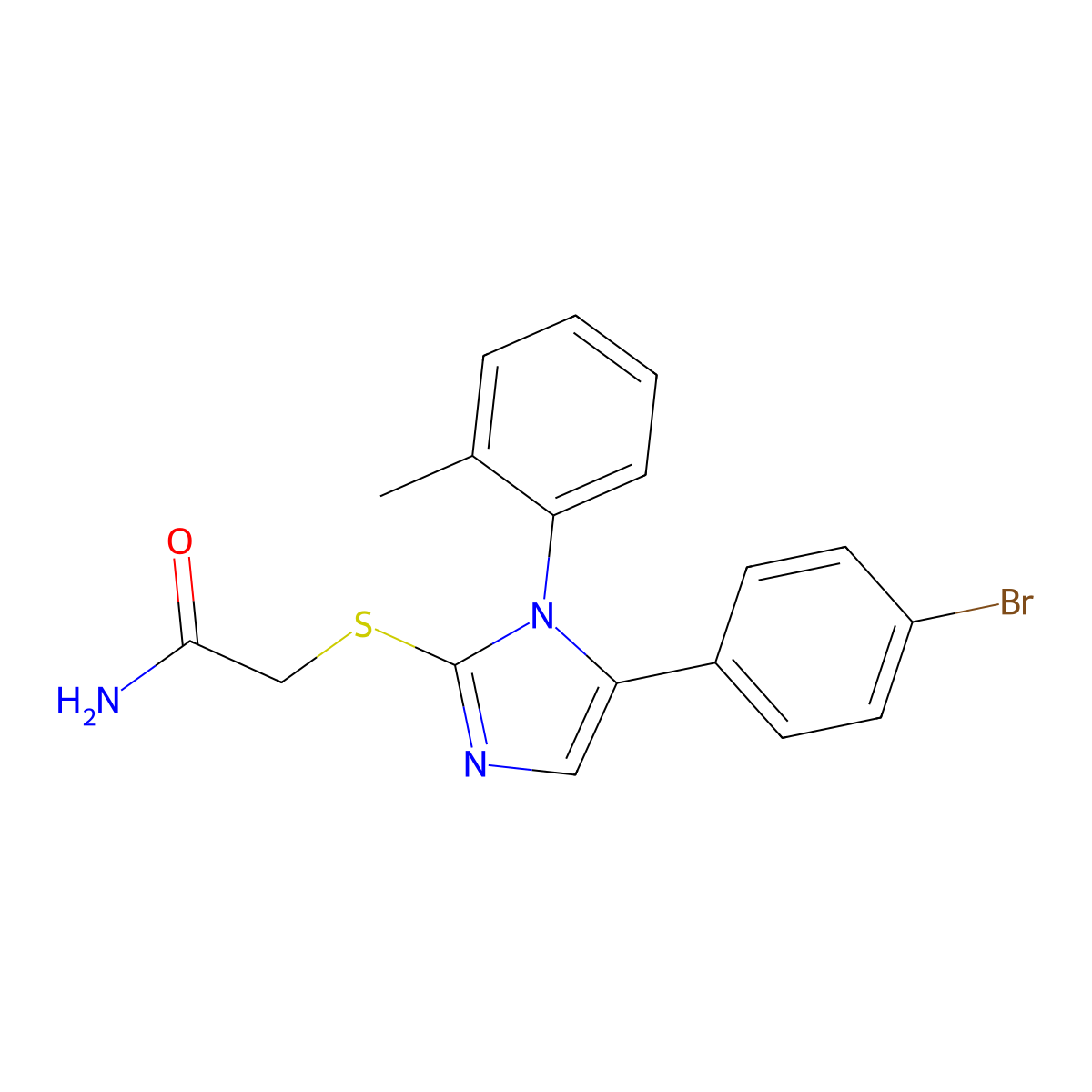 2-((5-(4-bromophenyl)-1-(o-tolyl)-1H-imidazol-2-yl)thio)acetamide molecular structure, CAS 1207026-89-8