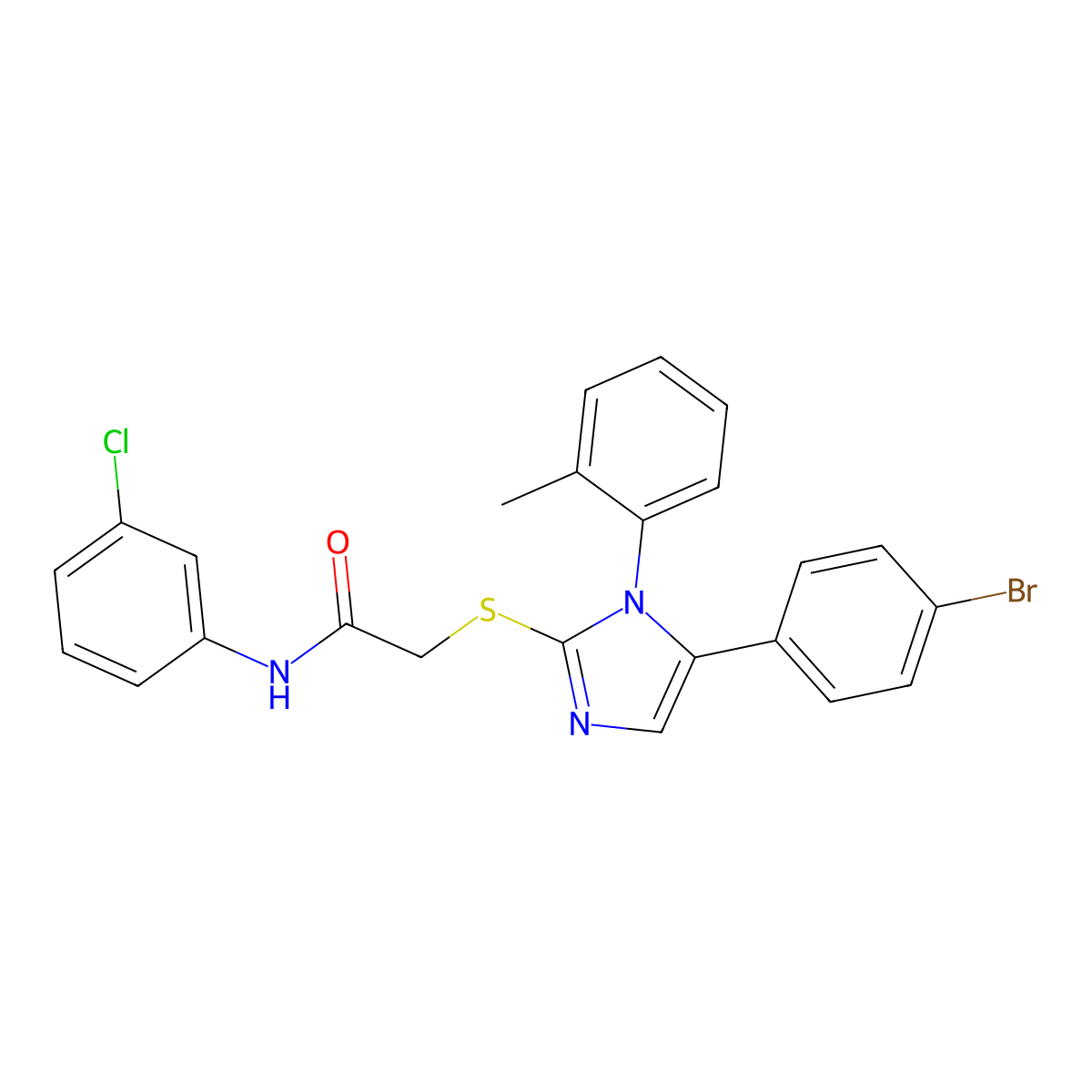 2-((5-(4-bromophenyl)-1-(o-tolyl)-1H-imidazol-2-yl)thio)-N-(3-chlorophenyl)acetamide molecular structure, CAS 1207026-93-4