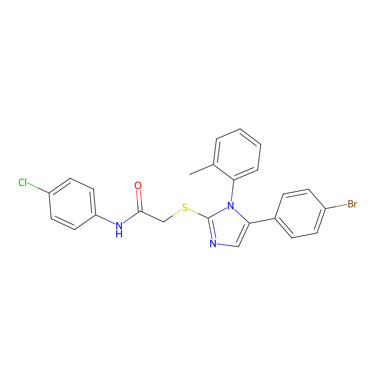 2-((5-(4-bromophenyl)-1-(o-tolyl)-1H-imidazol-2-yl)thio)-N-(4-chlorophenyl)acetamide molecular structure, CAS 1207026-97-8