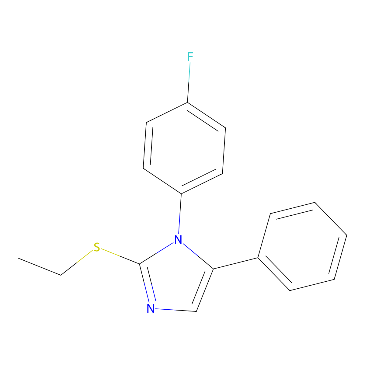 2-(ethylthio)-1-(4-fluorophenyl)-5-phenyl-1H-imidazole molecular structure, CAS 1207027-00-6