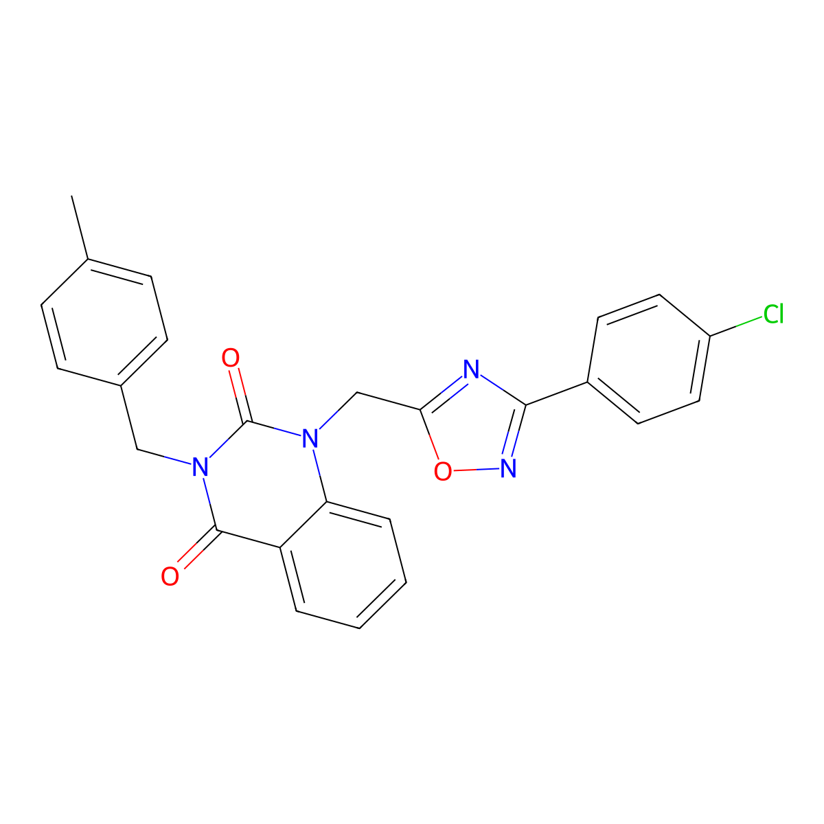 1-((3-(4-chlorophenyl)-1,2,4-oxadiazol-5-yl)methyl)-3-(4-methylbenzyl)quinazoline-2,4(1H,3H)-dione molecular structure, CAS 1207027-03-9