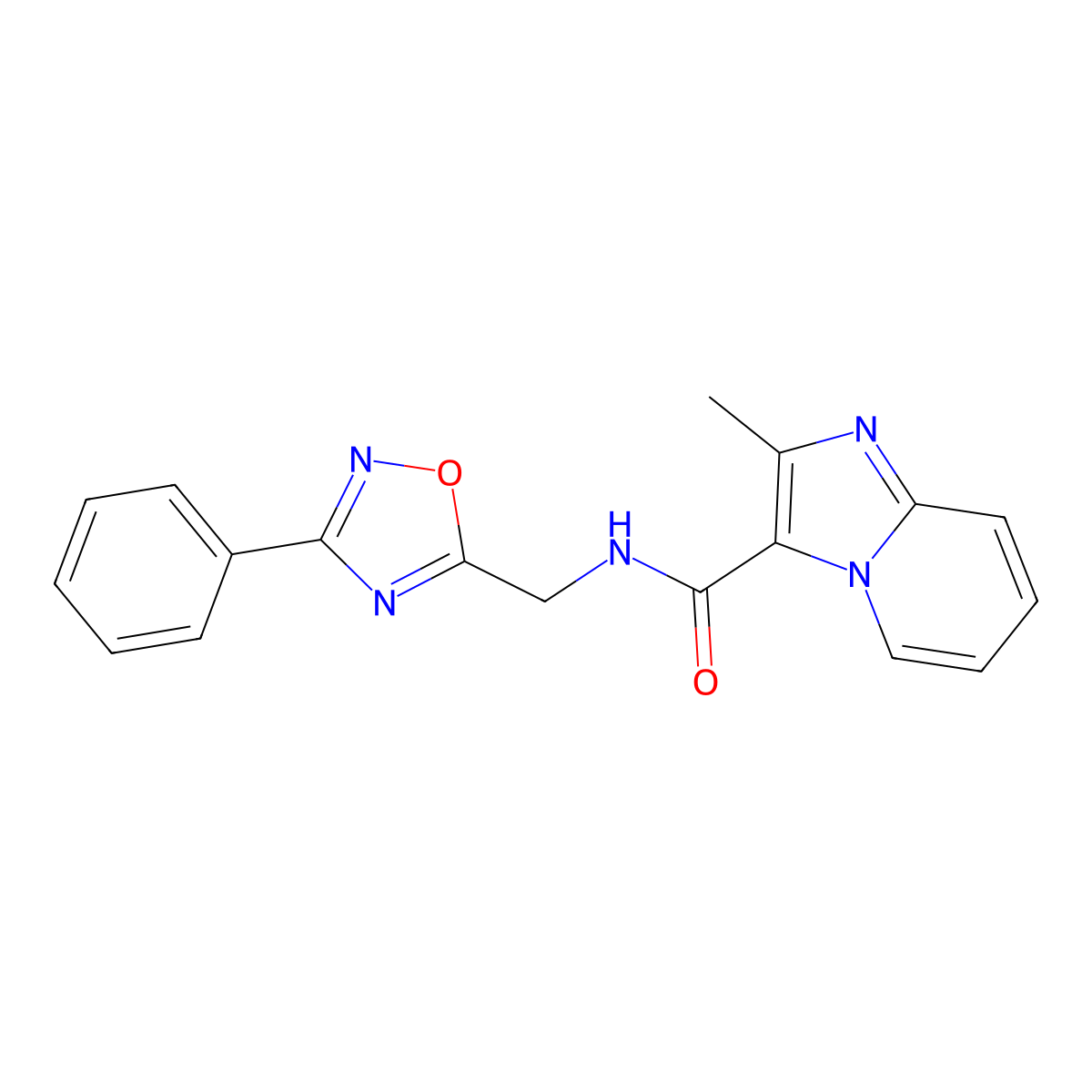 2-methyl-N-((3-phenyl-1,2,4-oxadiazol-5-yl)methyl)imidazo[1,2-a]pyridine-3-carboxamide molecular structure, CAS 1207027-04-0