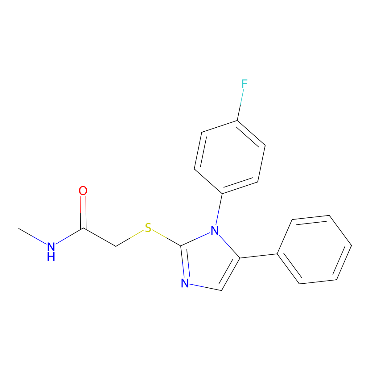 2-((1-(4-fluorophenyl)-5-phenyl-1H-imidazol-2-yl)thio)-N-methylacetamide molecular structure, CAS 1207027-05-1