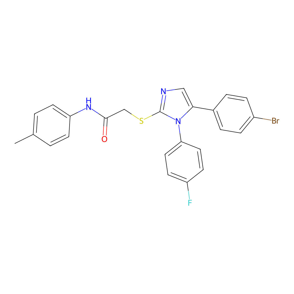 2-((5-(4-bromophenyl)-1-(4-fluorophenyl)-1H-imidazol-2-yl)thio)-N-(p-tolyl)acetamide molecular structure, CAS 1207027-06-2