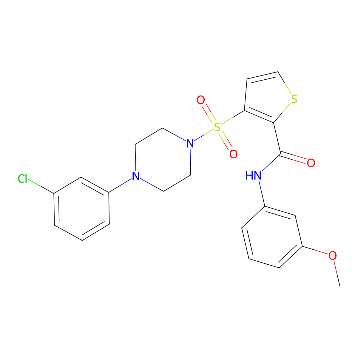 3-{[4-(3-chlorophenyl)piperazin-1-yl]sulfonyl}-N-(3-methoxyphenyl)thiophene-2-carboxamide molecular structure, CAS 1207027-08-4