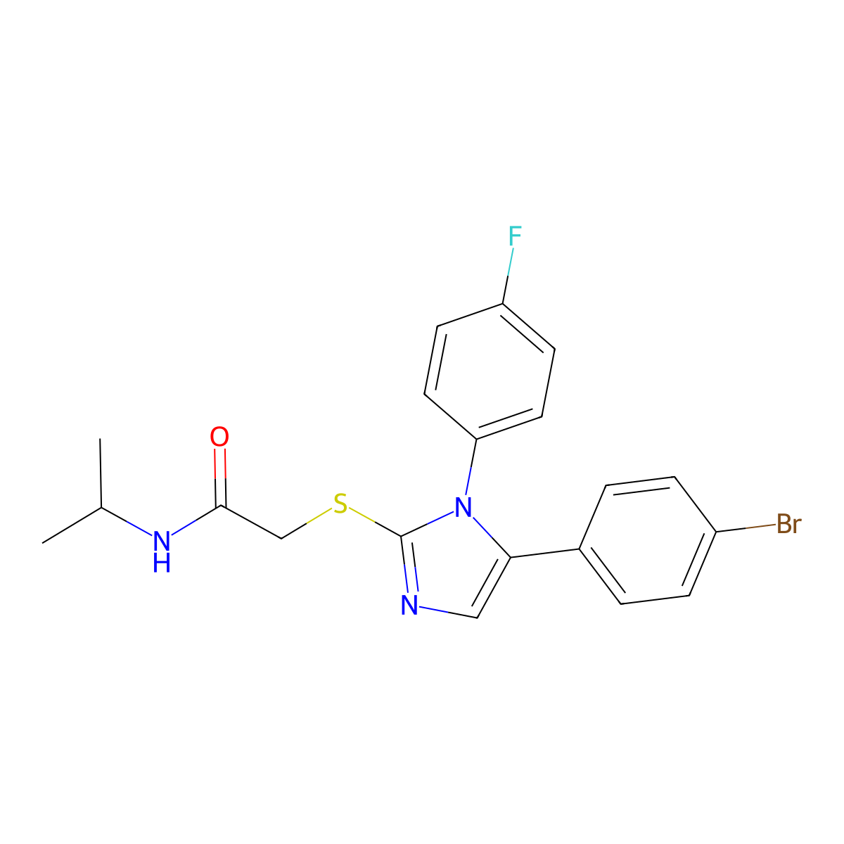 2-((5-(4-bromophenyl)-1-(4-fluorophenyl)-1H-imidazol-2-yl)thio)-N-isopropylacetamide molecular structure, CAS 1207027-09-5