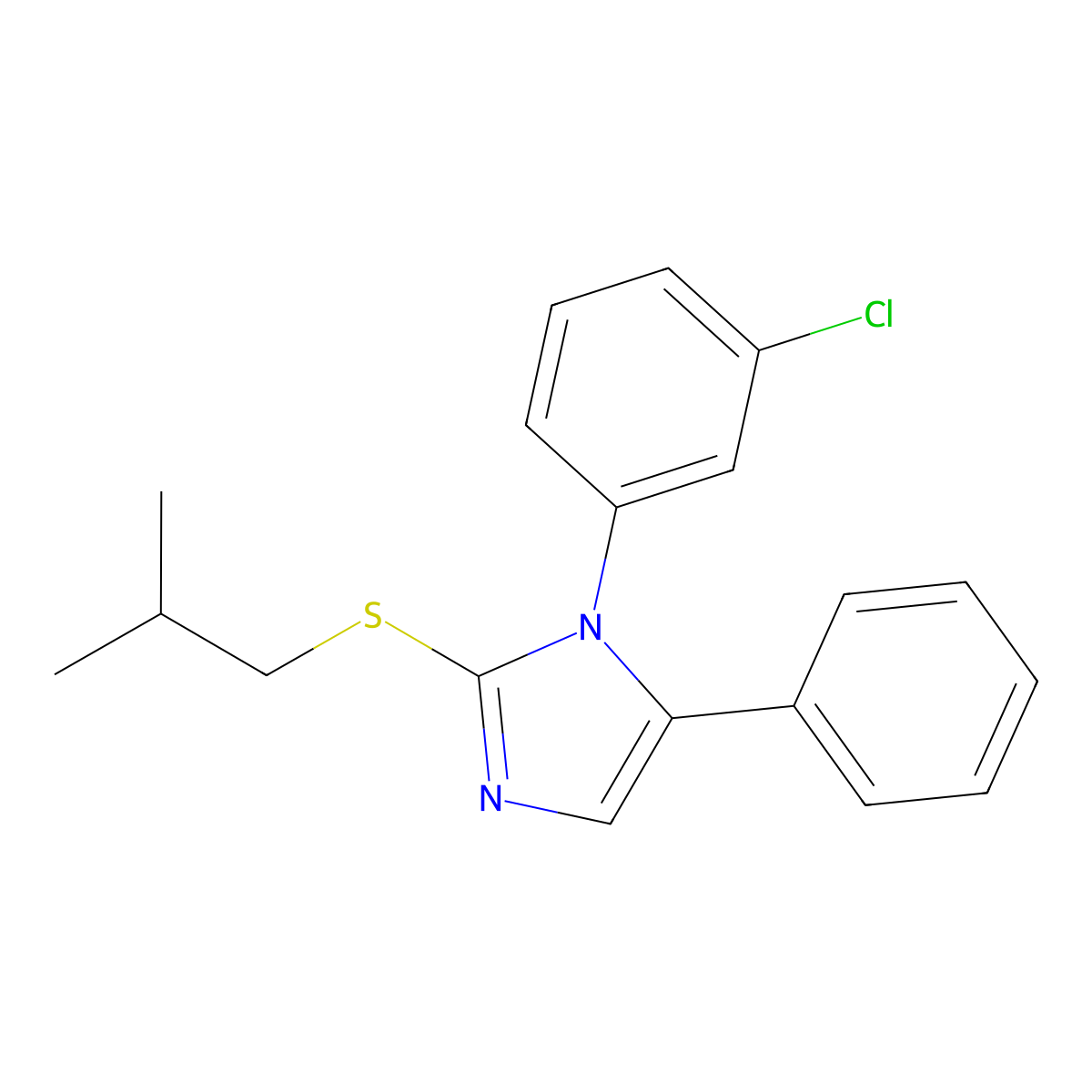 1-(3-chlorophenyl)-2-(isobutylthio)-5-phenyl-1H-imidazole molecular structure, CAS 1207027-12-0