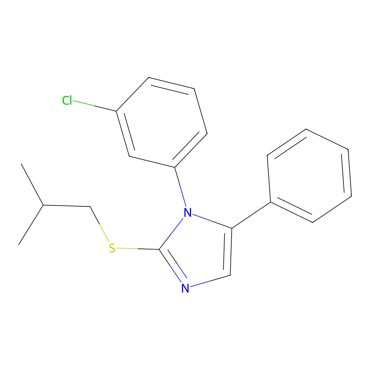 1-(3-chlorophenyl)-2-(isobutylthio)-5-phenyl-1H-imidazole molecular structure, CAS 1207027-12-0