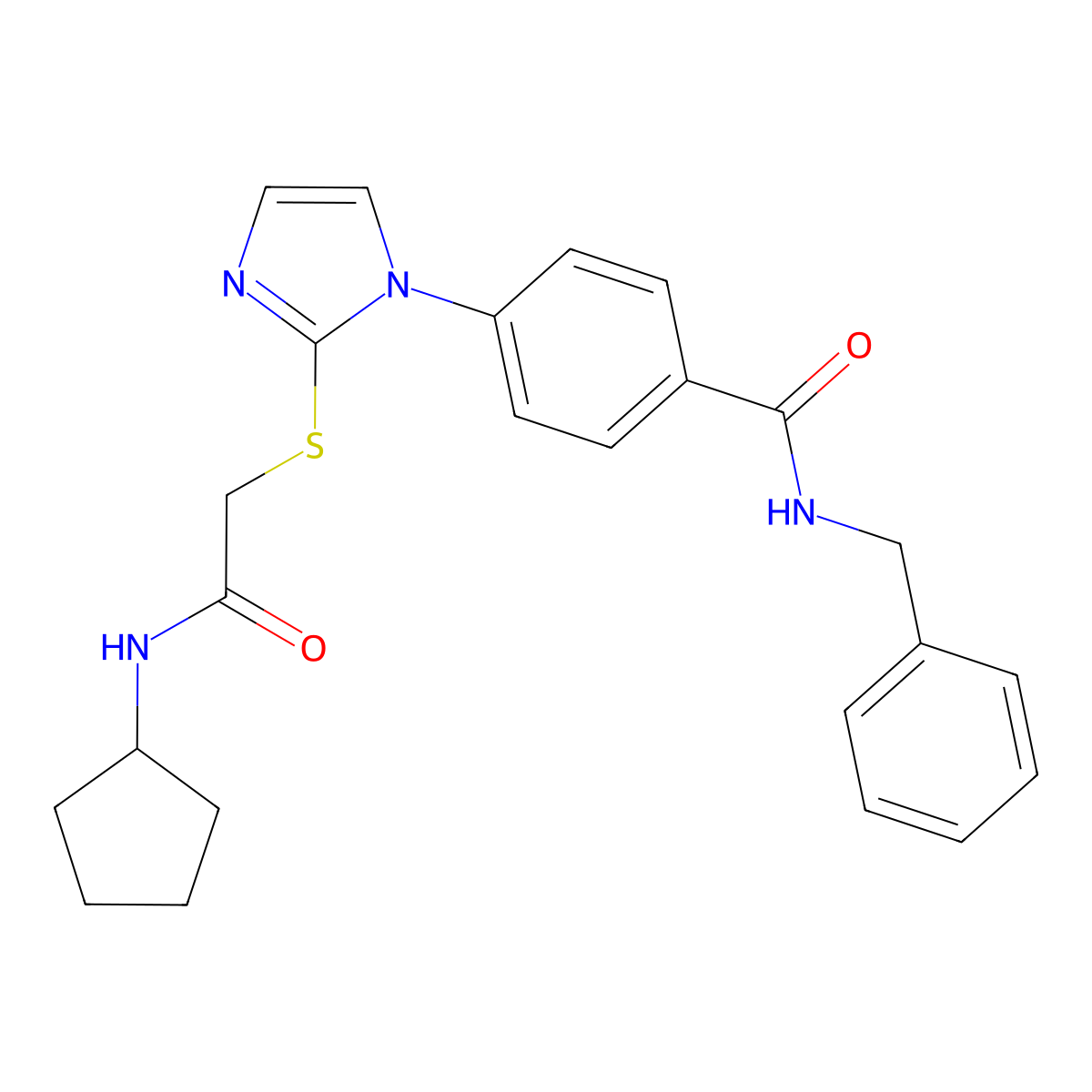 N-benzyl-4-(2-{[(cyclopentylcarbamoyl)methyl]sulfanyl}-1H-imidazol-1-yl)benzamide molecular structure, CAS 1207027-13-1