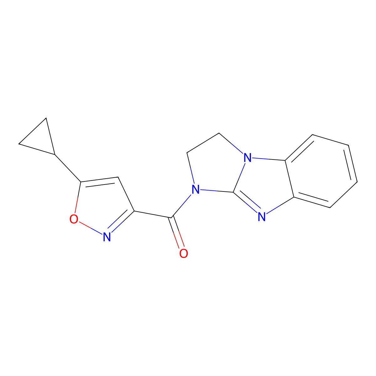 (5-cyclopropylisoxazol-3-yl)(2,3-dihydro-1H-benzo[d]imidazo[1,2-a]imidazol-1-yl)methanone molecular structure, CAS 1207027-15-3
