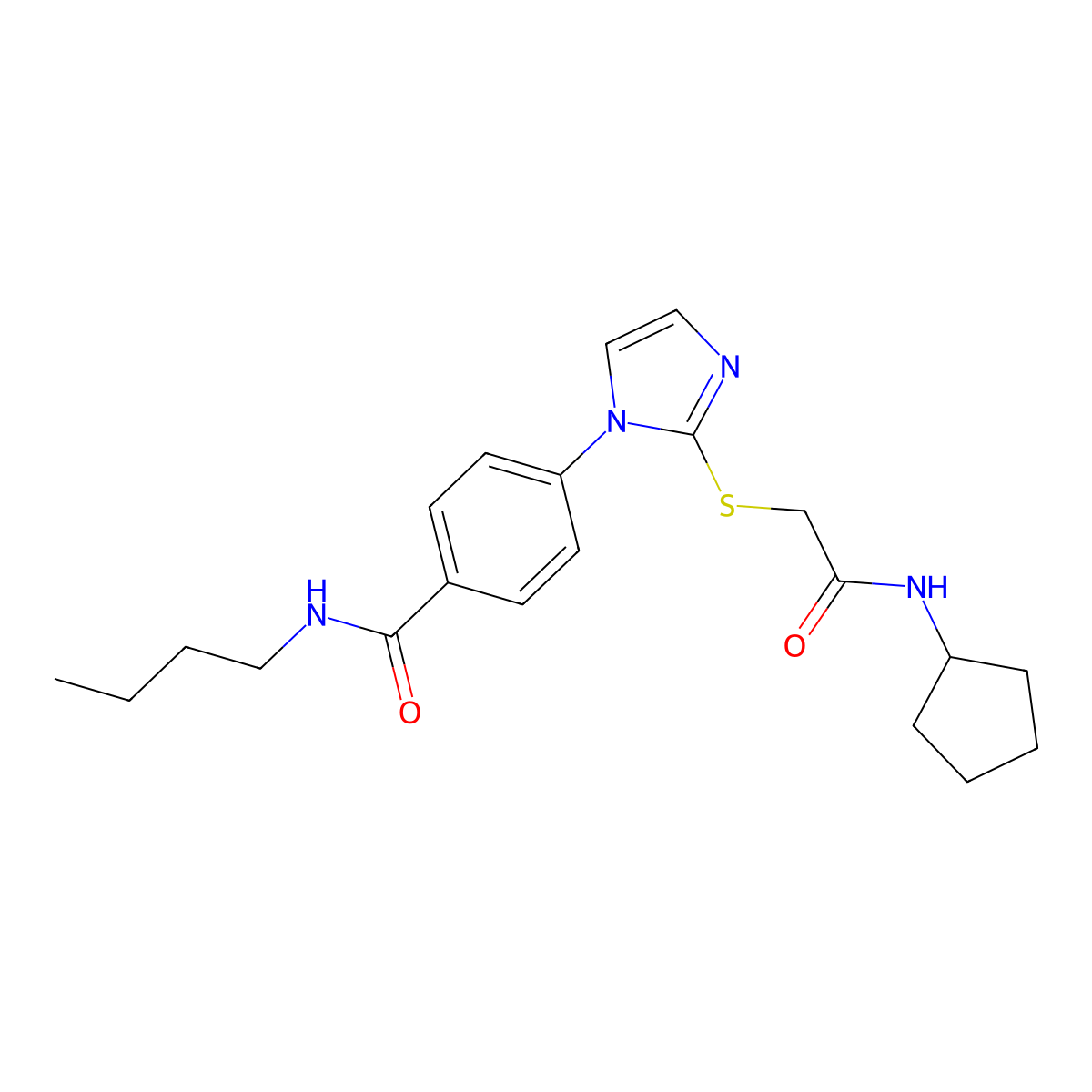 N-butyl-4-(2-((2-(cyclopentylamino)-2-oxoethyl)thio)-1H-imidazol-1-yl)benzamide molecular structure, CAS 1207027-17-5