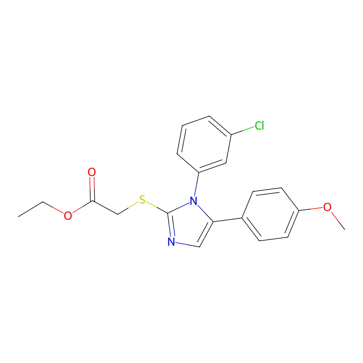 ethyl 2-((1-(3-chlorophenyl)-5-(4-methoxyphenyl)-1H-imidazol-2-yl)thio)acetate molecular structure, CAS 1207027-18-6